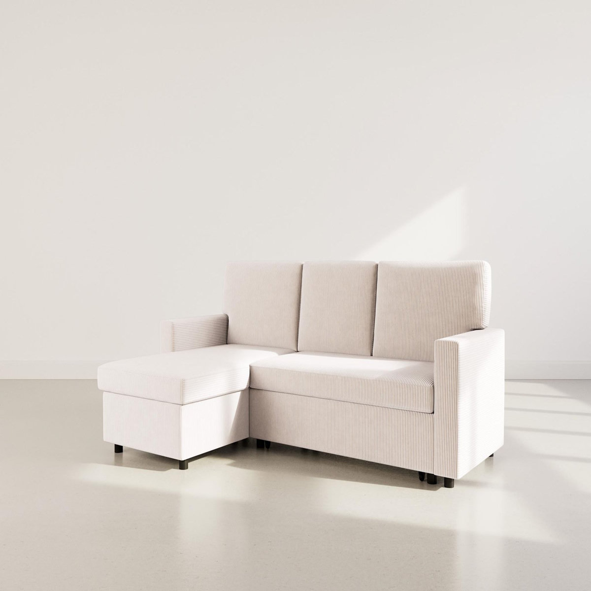 BEST MOBILIER Meiya - canapé d'angle réversible 4 places convertible avec coffre en velours côtelé