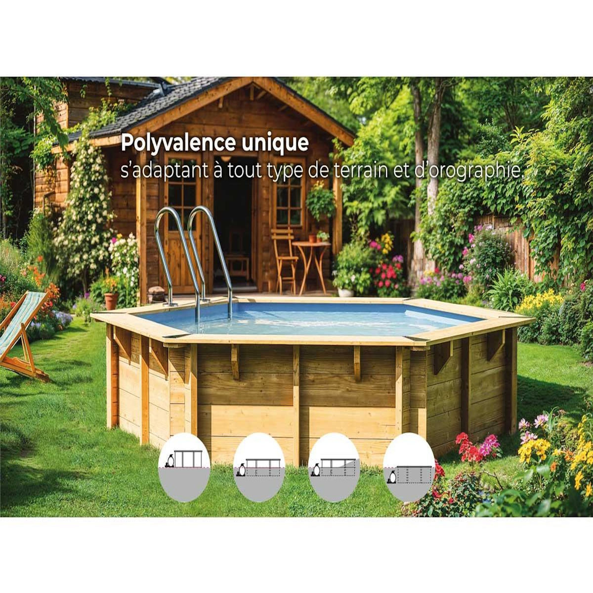 GRE Piscine bois Orange 7,55 x 4,56 x 1,46 m - Gré