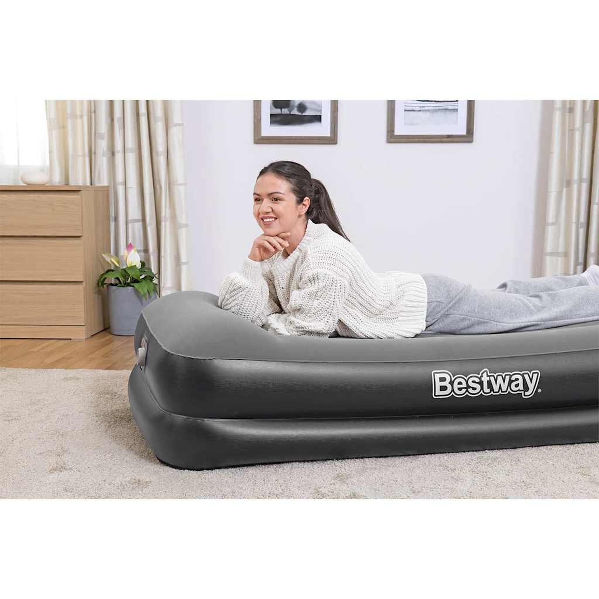 Voir la diapositive 3 : BESTWAY Bestway lit gonflable floque avec pompe a air integree 191x97x46 cm