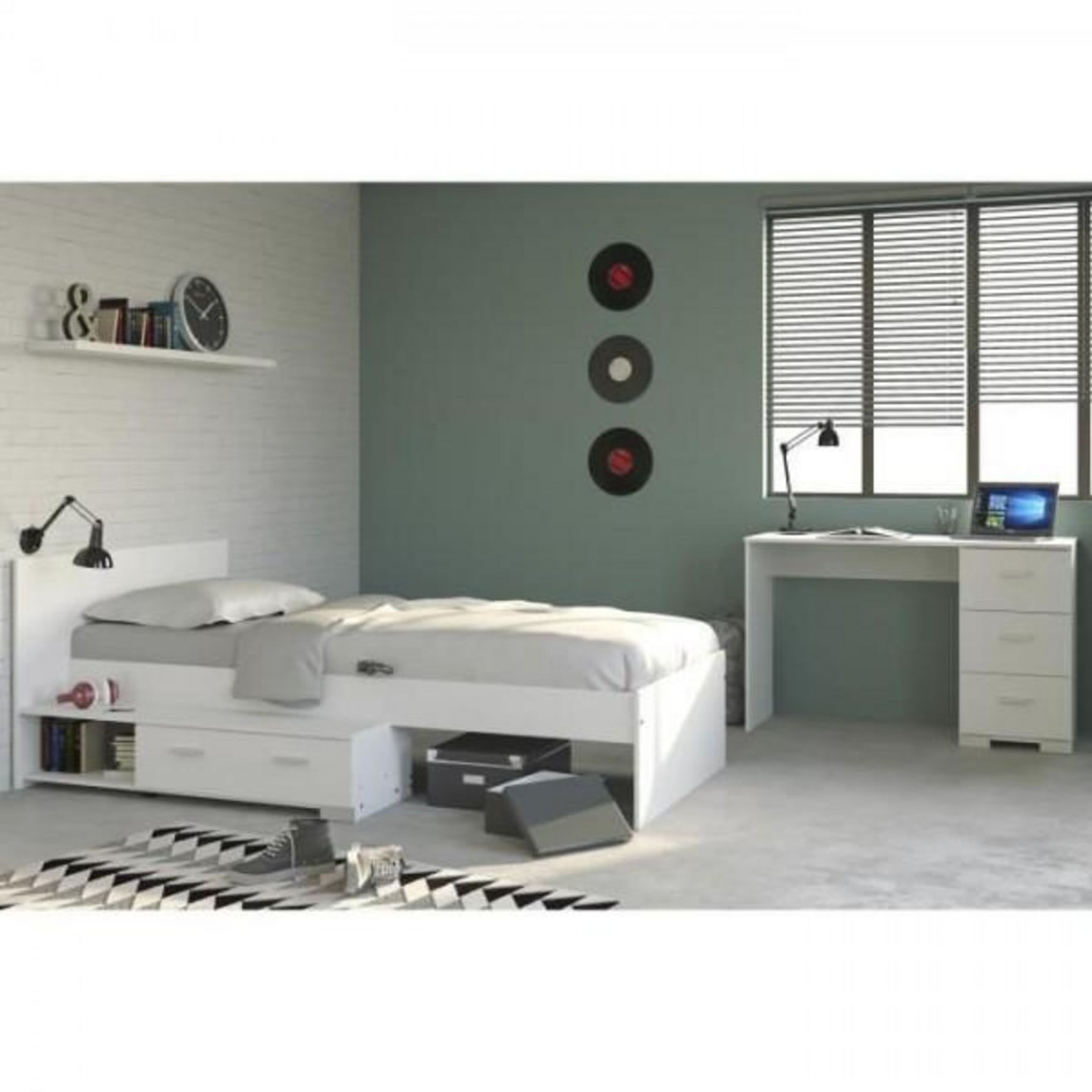 PARISOT PARISOT Chambre enfant complete 2 pieces - Lit + bureau - Style essentiel - Décor blanc - COSMOS
