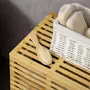 HOMCOM Panier à linge corbeille à linge bac à linge bambou couvercle sac amovible polyester beige