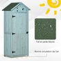 Voir la diapositive 5 : OUTSUNNY Armoire abri de jardin remise pour outils 3 étagères 2 portes loquets toit pente bitumé 77L x 54l x 179H cm sapin traité bleu