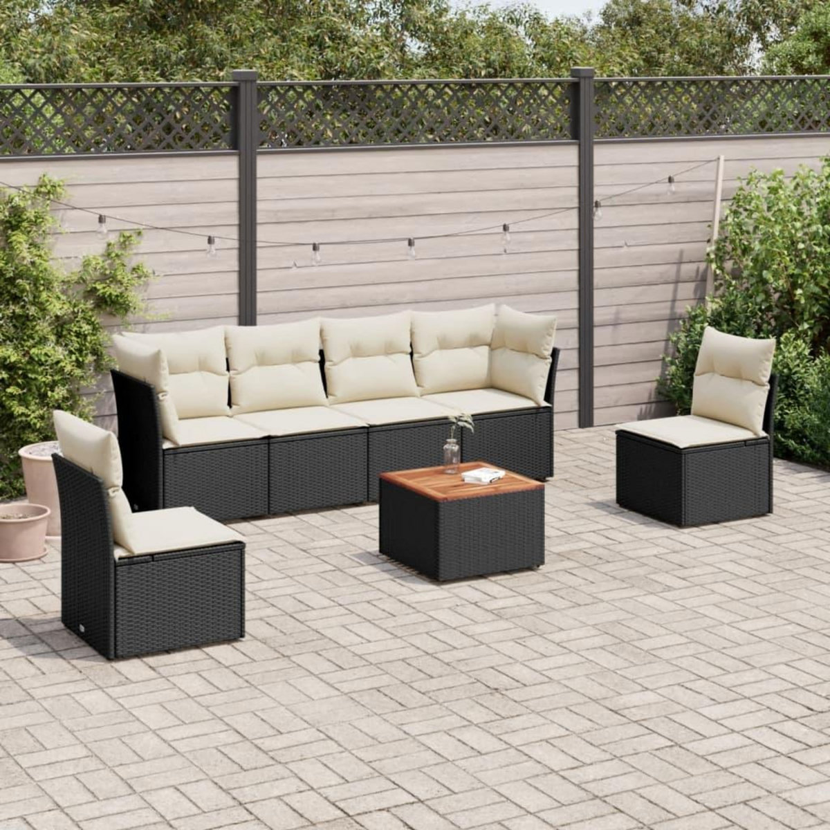 VIDAXL Salon de jardin 7 pcs avec coussins noir resine tressee