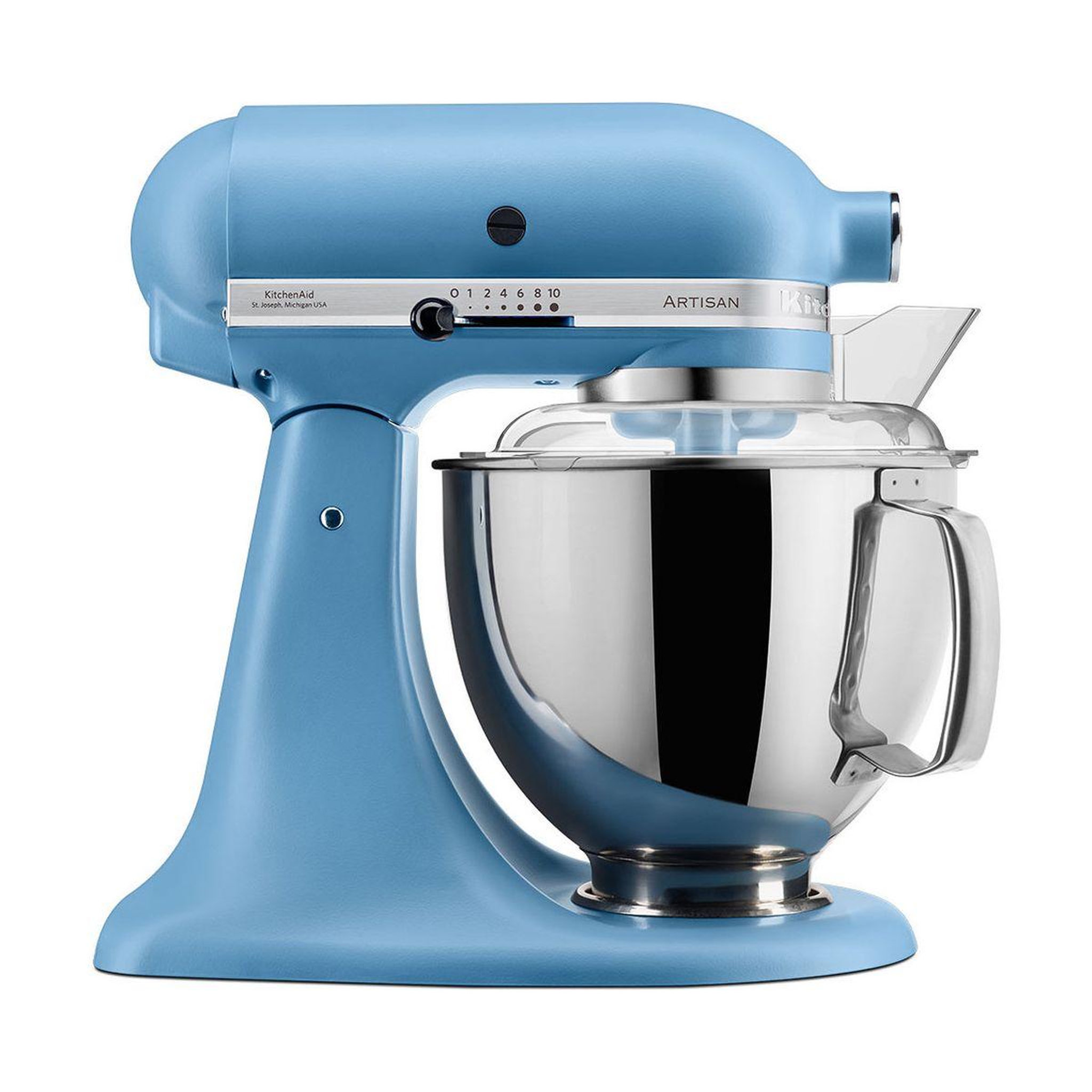 Voir la diapositive 1 : KitchenAid Robot pâtissier 5KSM175PSEVB bleu velvet, 4,8 L, bol avec poignée + bol 3 L, batteur souple et couvercle
