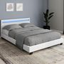 Voir la diapositive 2 : ID MARKET Lit double NEO avec tête de lit LED intégrées et sommier 140 x 190 cm PVC blanc