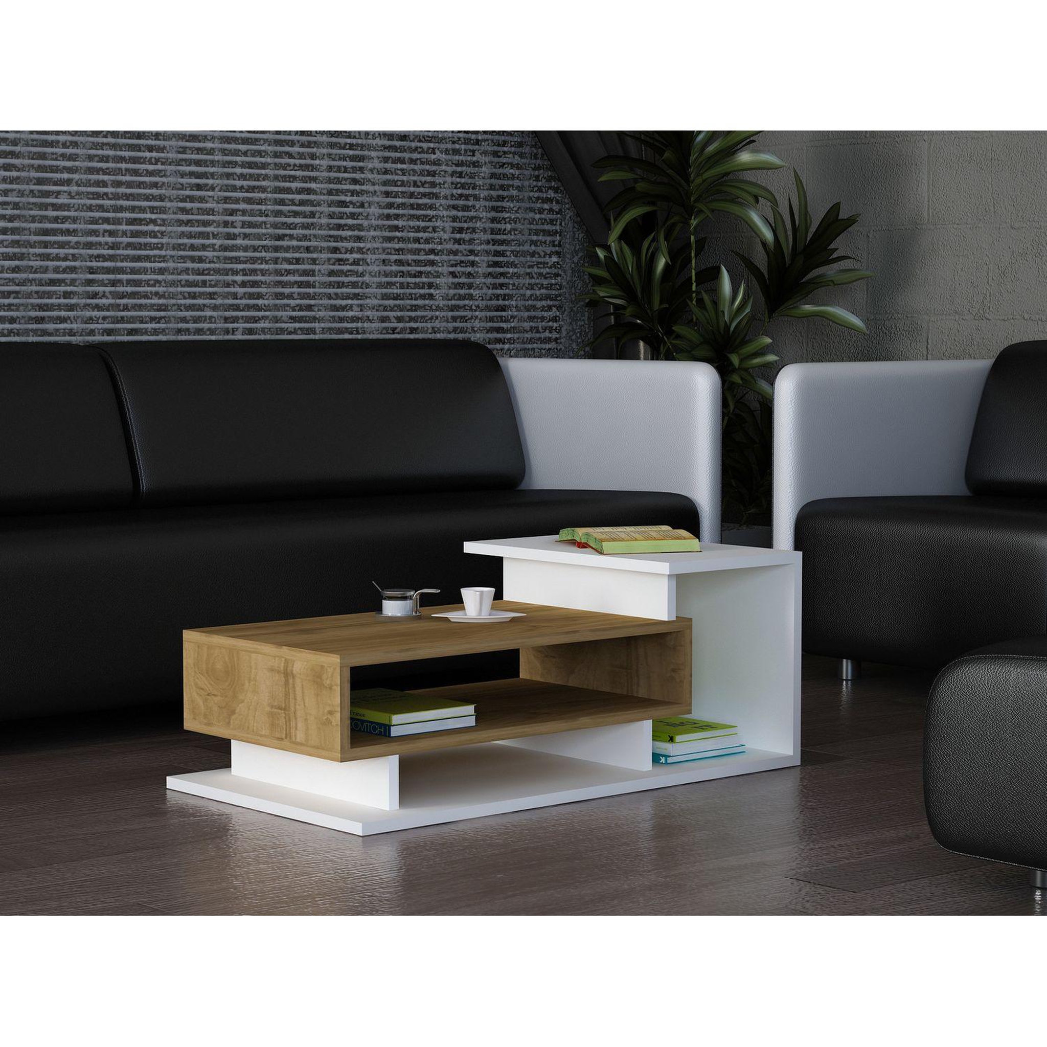 Voir la diapositive 2 : TOILINUX Table basse design scandinave Spring - L. 90 x H. 35 cm - Blanc