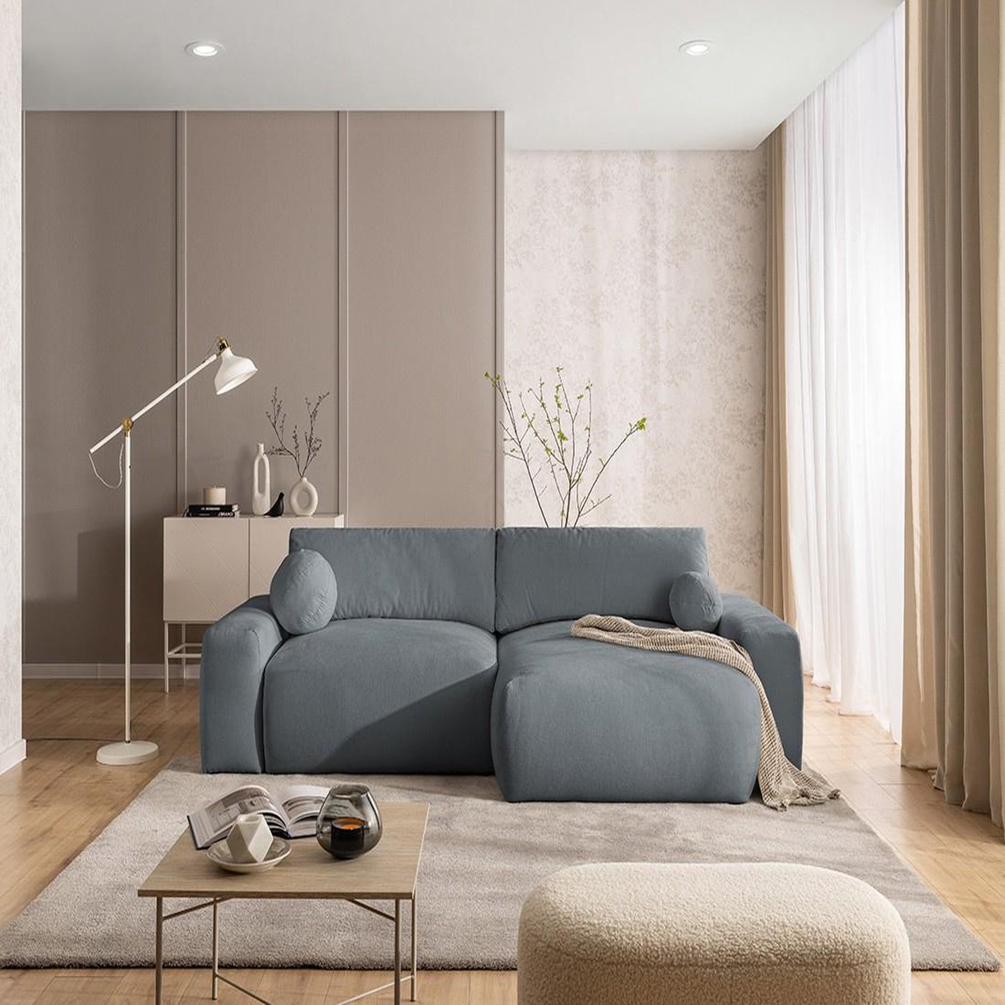 Voir la diapositive 4 : BEST MOBILIER Constance - canapé d'angle réversible 4 places convertible avec coffre en tissu