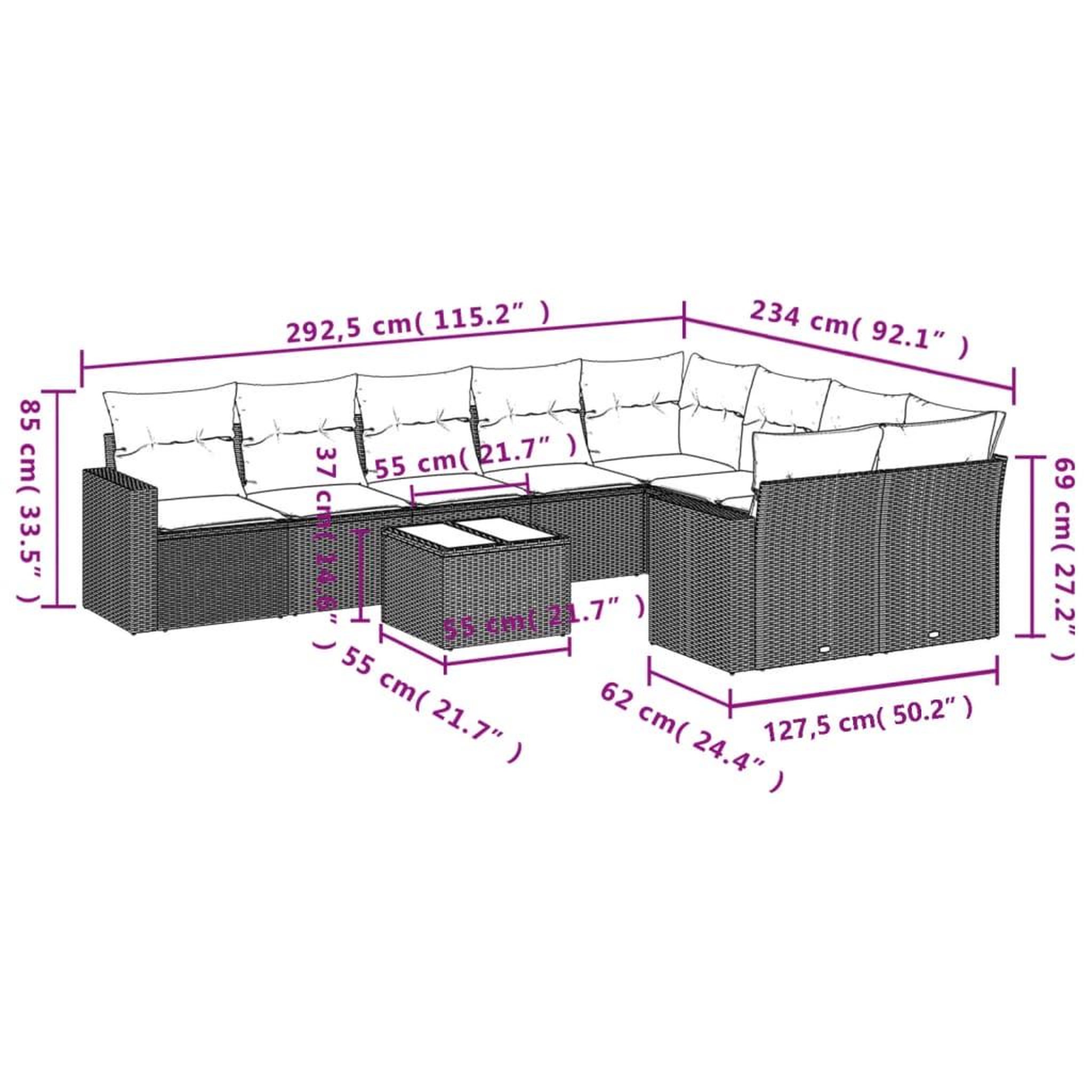 Voir la diapositive 4 : VIDAXL Salon de jardin 10 pcs avec coussins noir resine tressee