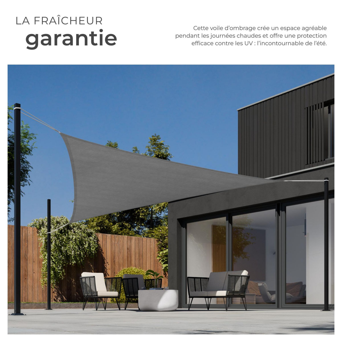 tectake Voile d'ombrage triangulaire triangulaire avec une protection UV 50+ gris 5 x 5 x 5 m