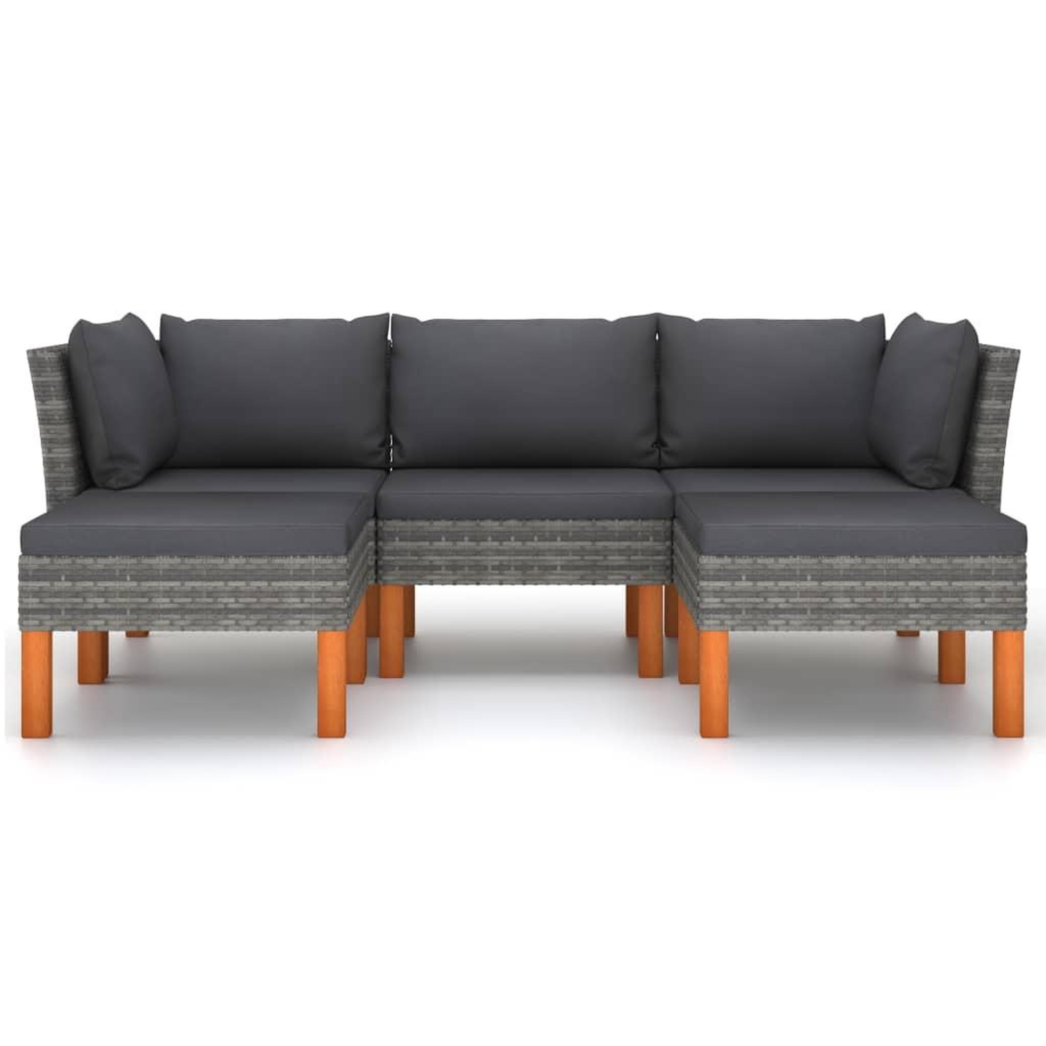 Voir la diapositive 3 : VIDAXL Salon de jardin 5 pcs avec coussins Resine tressee Gris