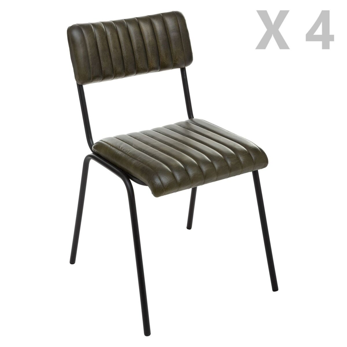 TOILINUX Lot de 4 Chaises design vintage en cuir Dario - Vert