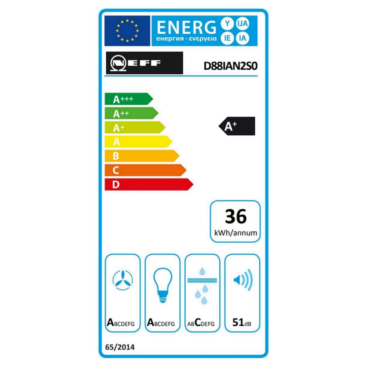 Neff Hotte décorative inclinée 80cm 432m3/h noir - D88IAN2S0