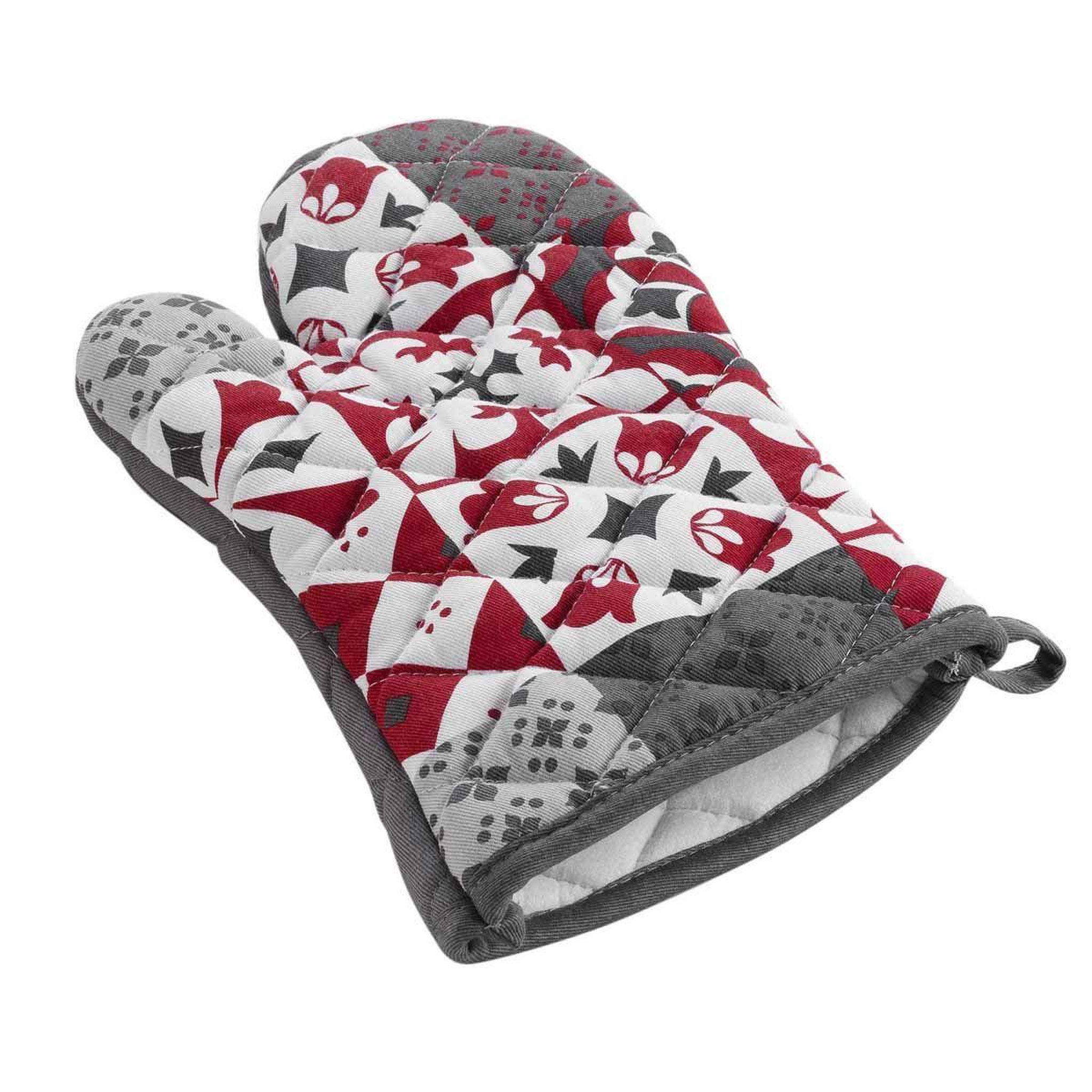 Douceur d'Intérieur Gant de cuisine  credence  30cm gris & rouge