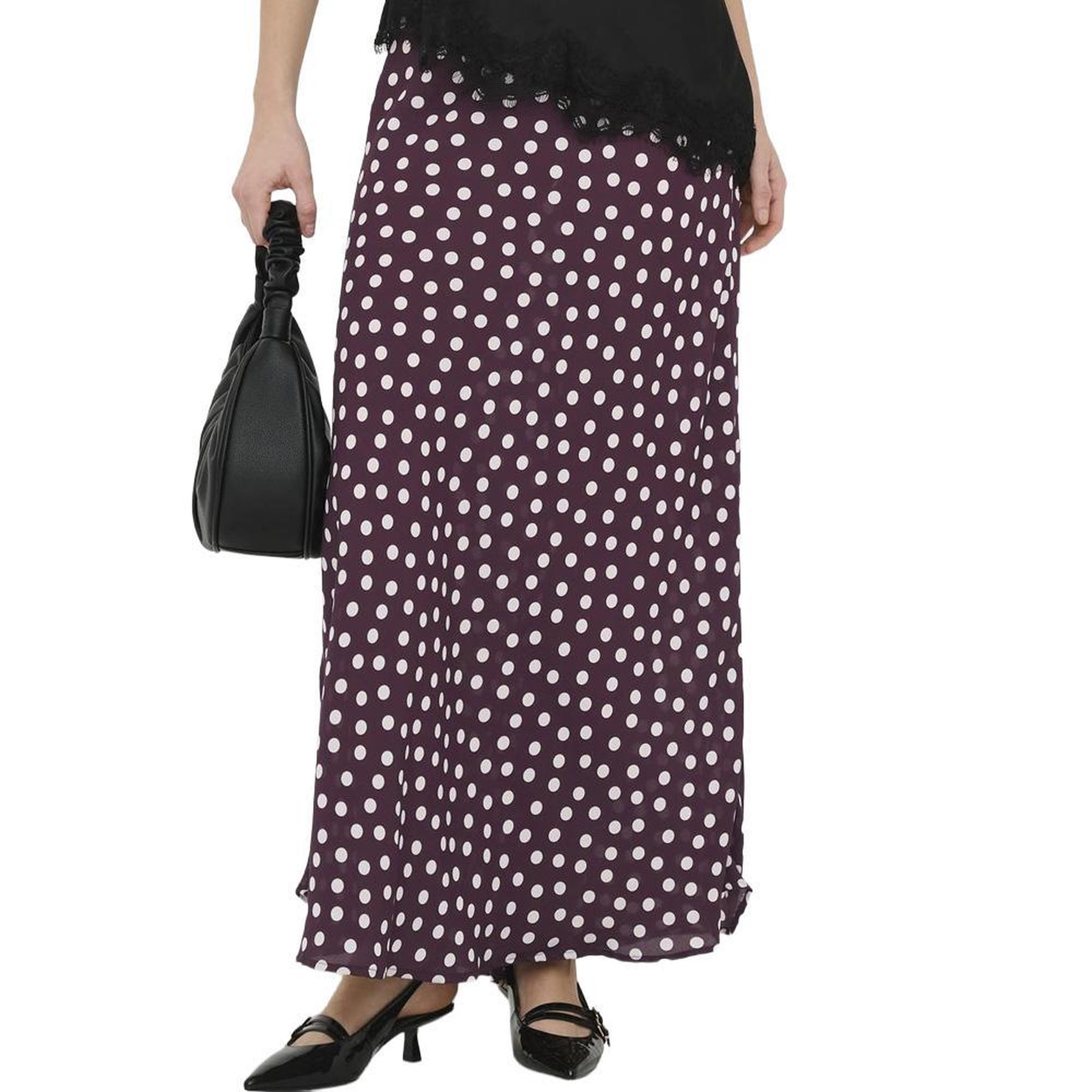 JACQUELINE DE YONG Jupe Prune à Pois  Femme JDY Vera. Coloris disponibles : Violet