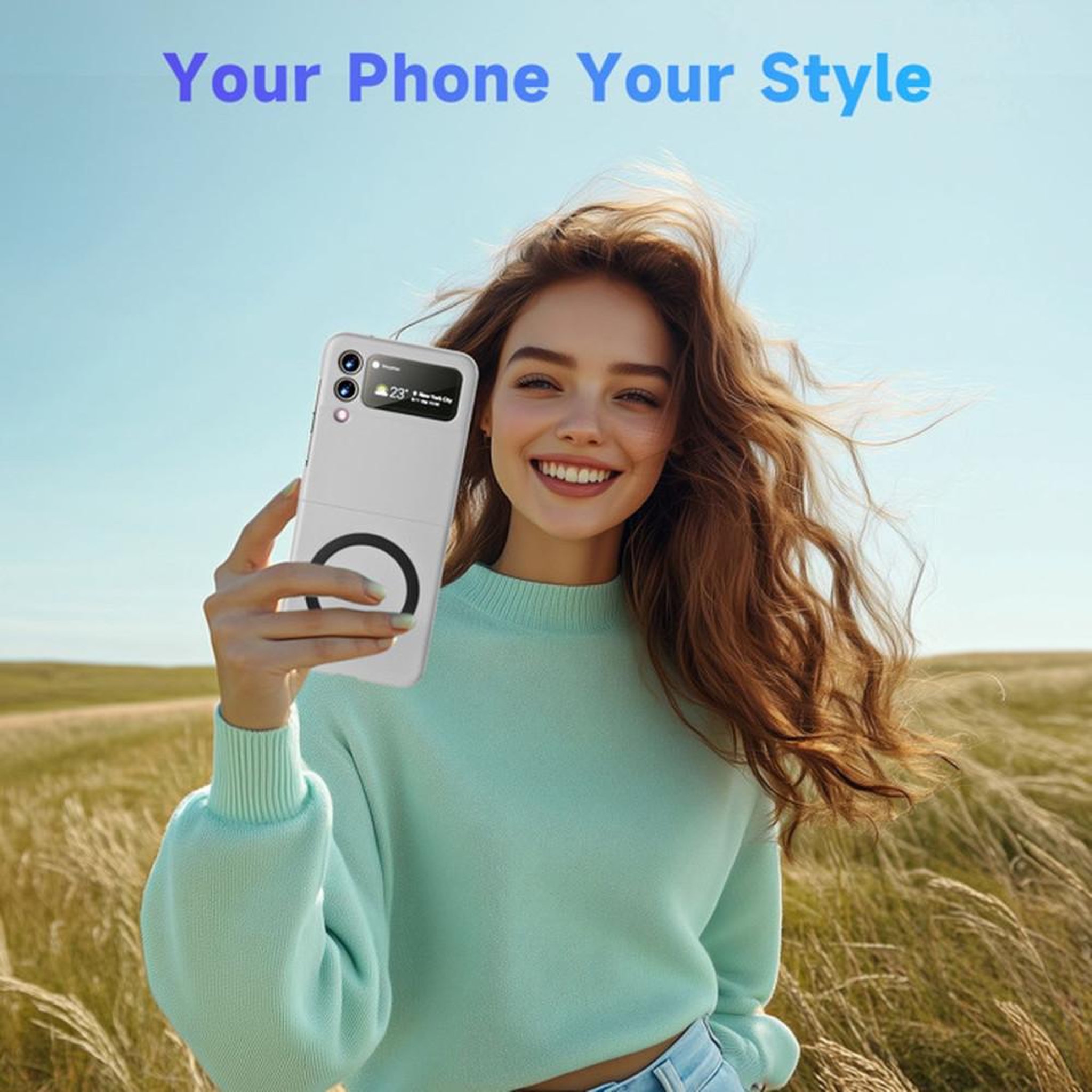 Voir la diapositive 6 : Coque de protection magnétique ultra-fine grise pour Samsung Galaxy Z Flip 5, anti-rayures, anti-traces, recharge sans fil compatible, découpe caméras arrière et boutons silicone