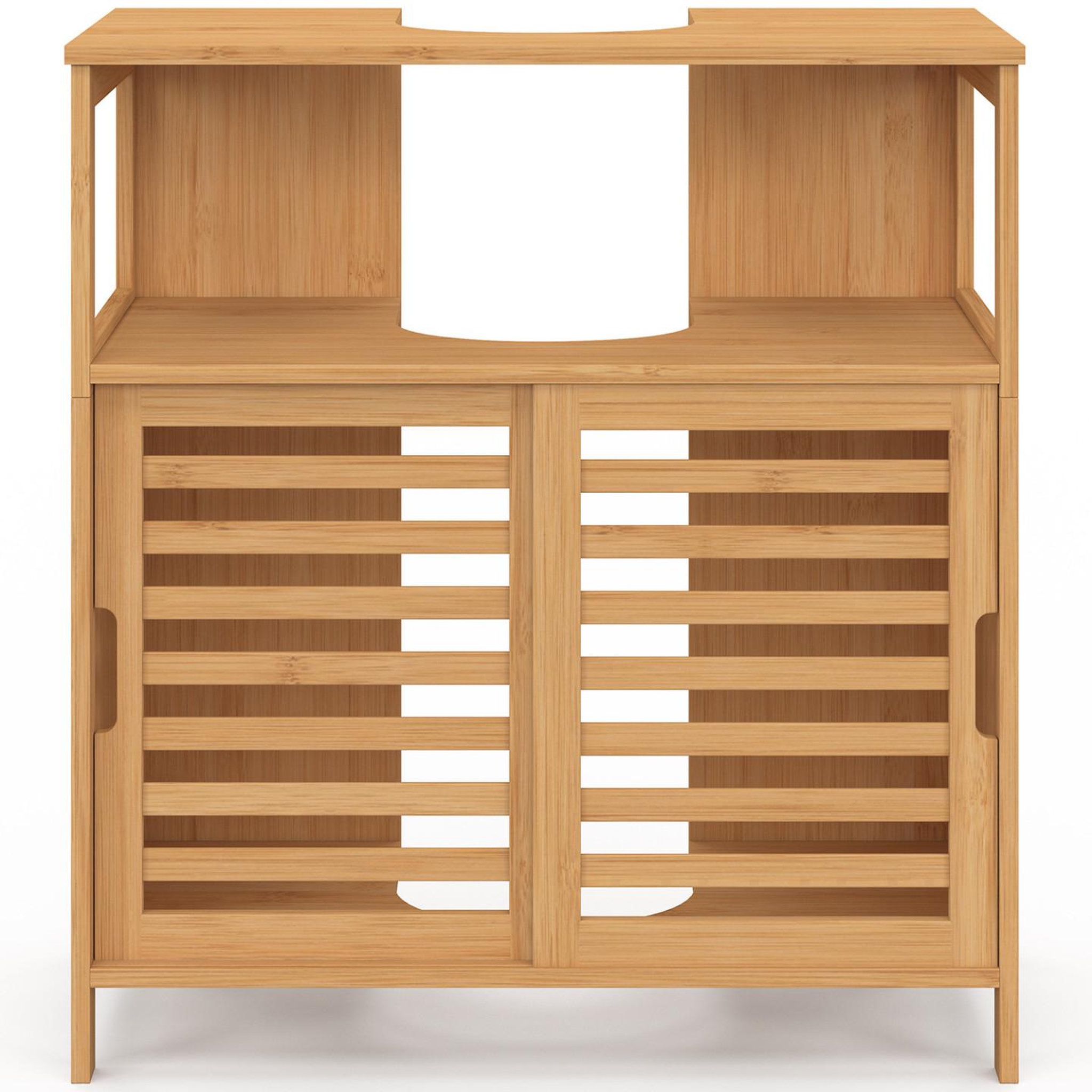 Voir la diapositive 3 : ID MARKET Meuble sous lavabo salle de bain bambou bea avec portes coulissantes