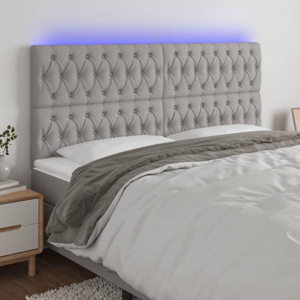 VIDAXL Tete de lit a LED Gris clair 180x7x118/128 cm Tissu