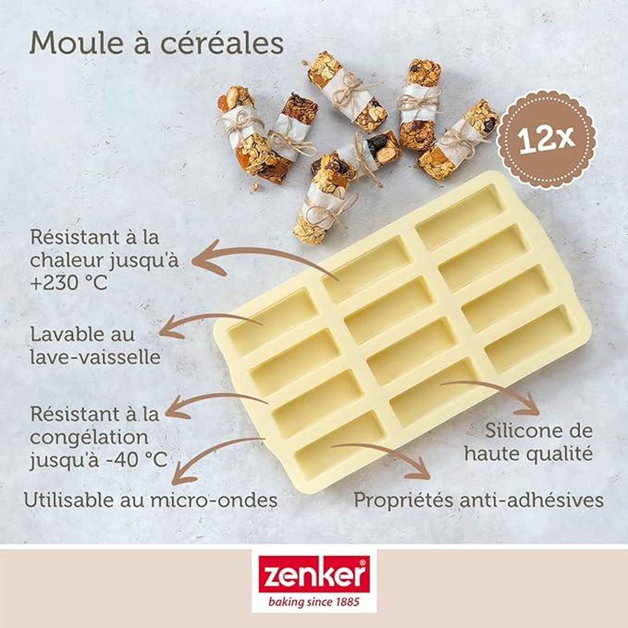Voir la diapositive 3 : ZENKER Moule en silicone pour 12 barres de muesli zenker sweet sensation