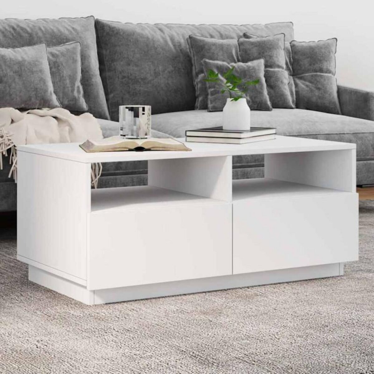 VIDAXL Table basse avec lumières LED blanc 90x49x40 cm