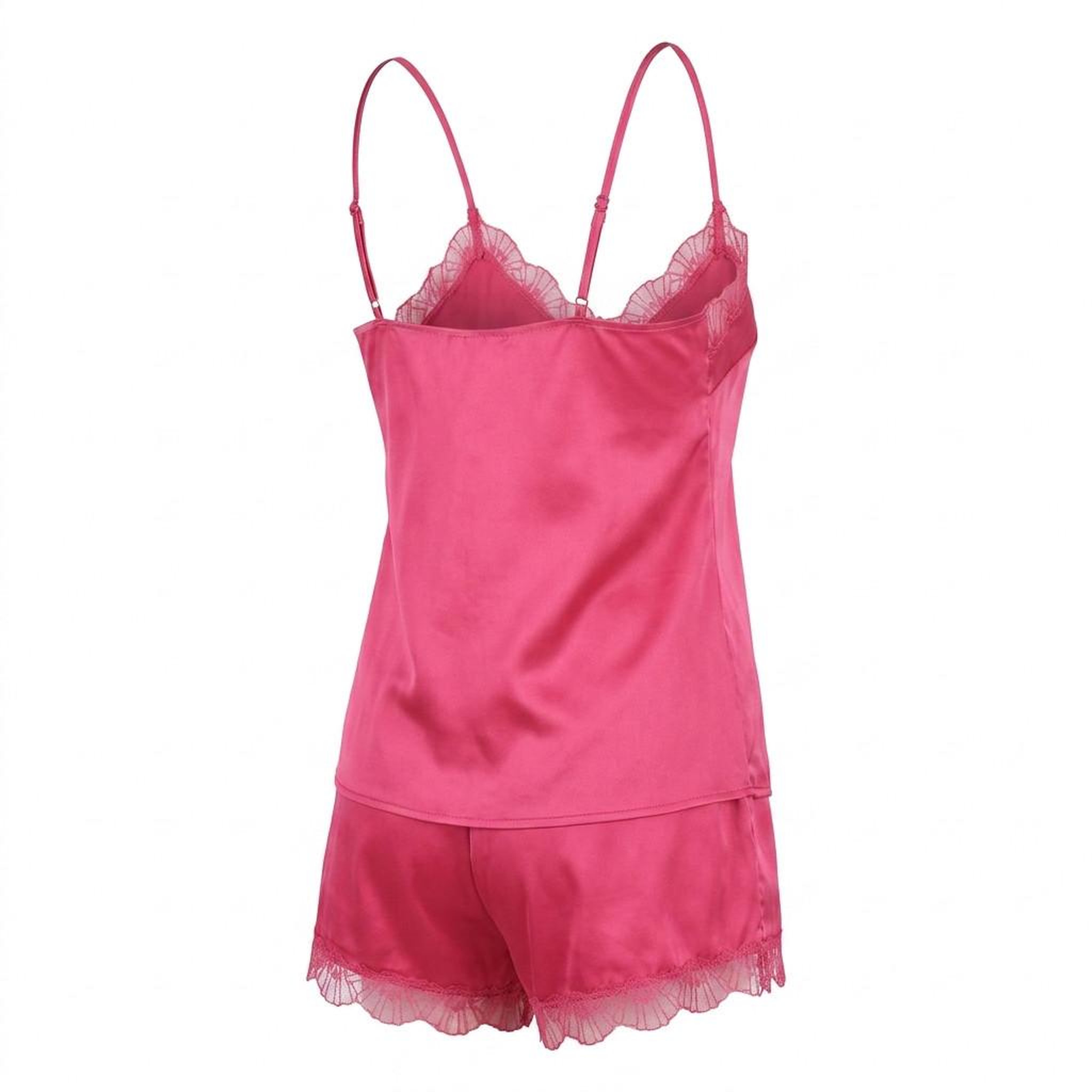 Voir la diapositive 3 : OZABI OZABI Pyjama Femme Satiné Débardeur Col V Dentelle Effet Soie Short
