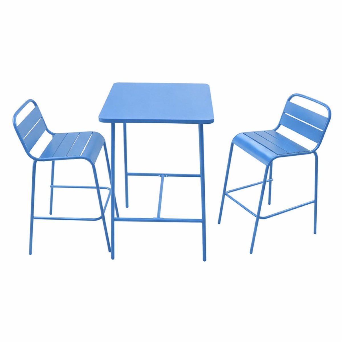 CONCEPT USINE Ensemble table de bar et 2 chaises hautes d'extérieur bleu BERGAME