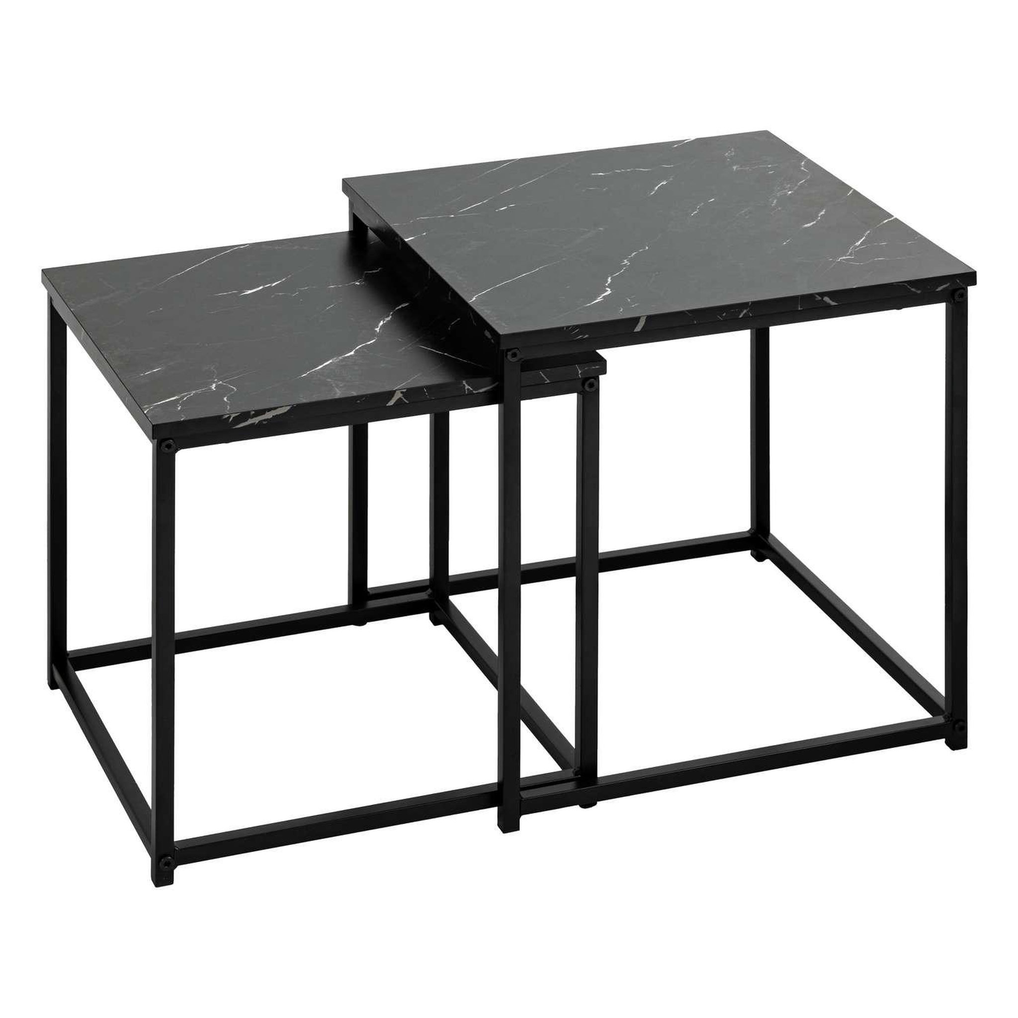 ATMOSPHERA Duo de tables d'appoint effet marbre - noir