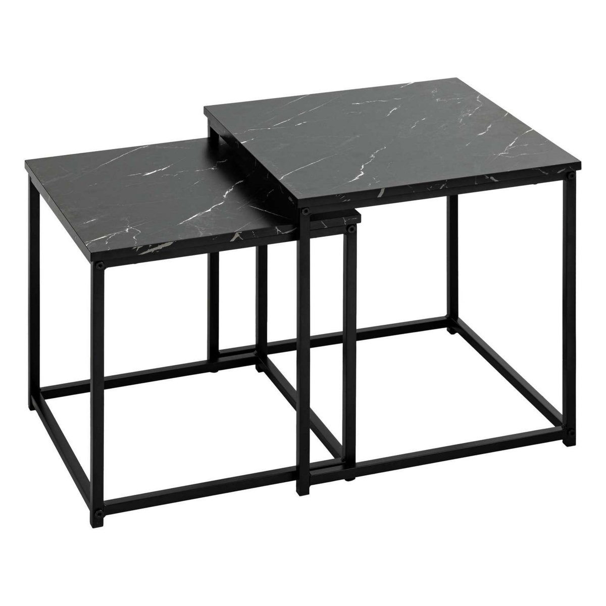 ATMOSPHERA Duo de tables d'appoint effet marbre - Noir