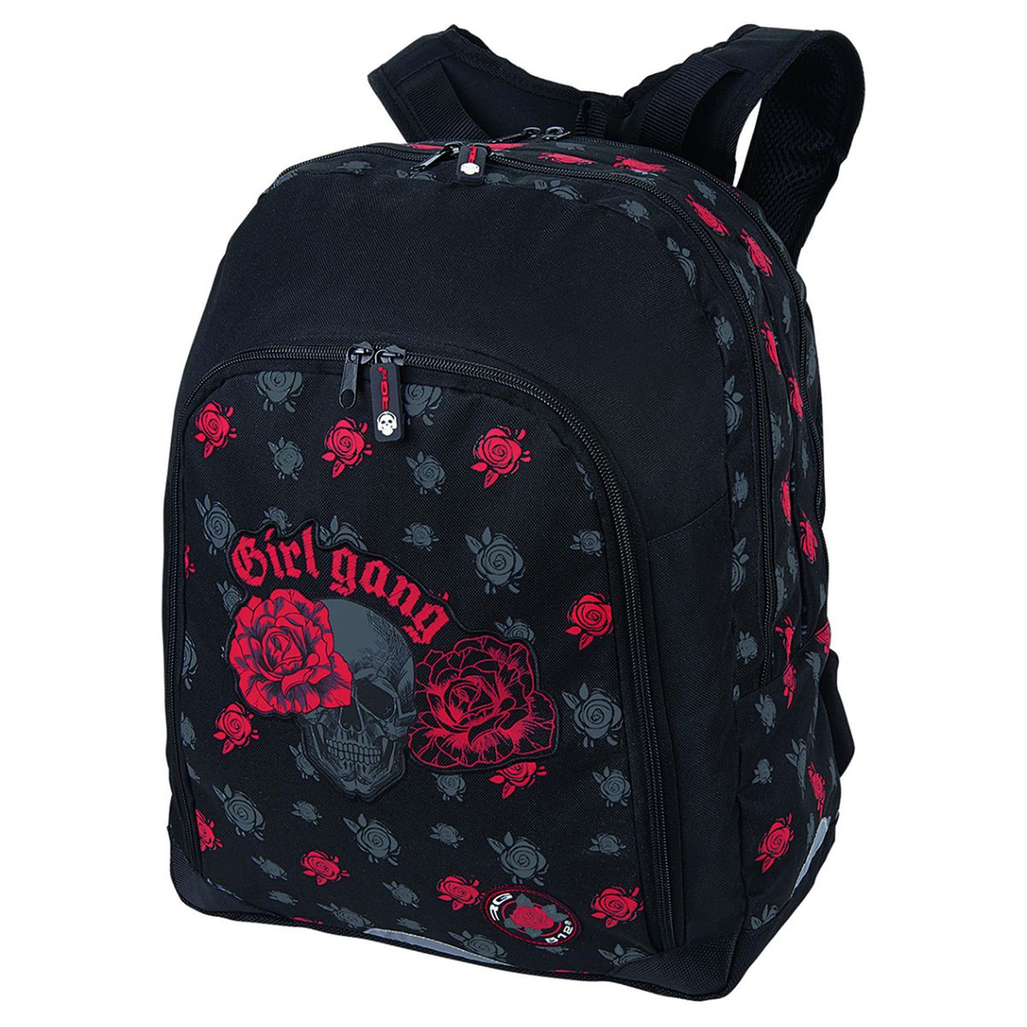 RG512 Sac à dos 2 compartiments noir roses rouges