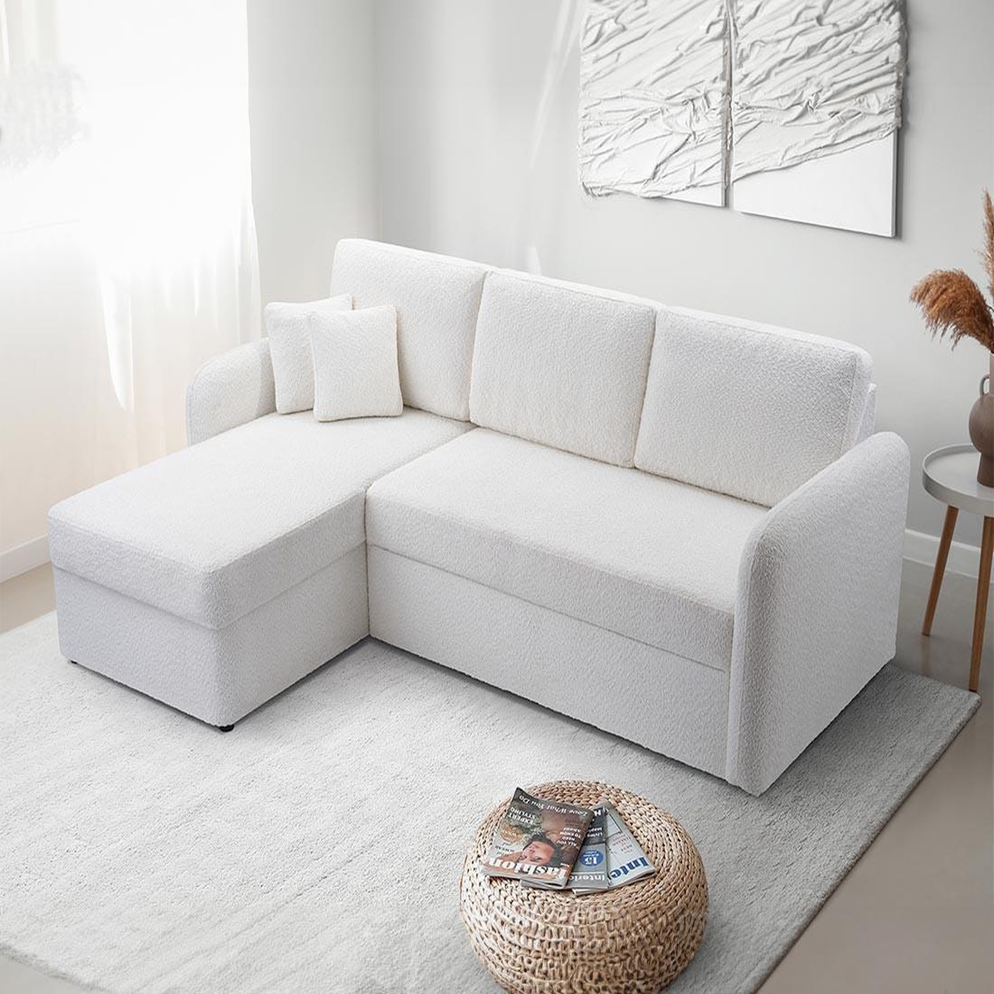 Voir la diapositive 1 : BEST MOBILIER Pocatello - canapé d'angle réversible 4 places - convertible avec coffre - en tissu bouclette