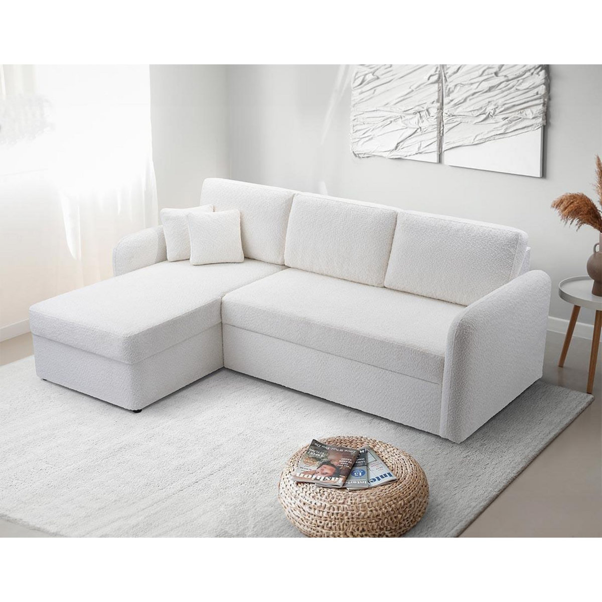 BEST MOBILIER Pocatello - canapé d'angle réversible 4 places - convertible avec coffre - en tissu bouclette