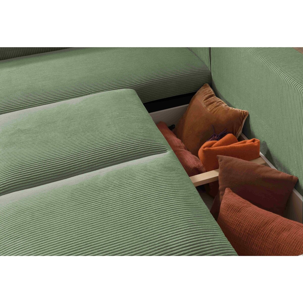 LISA DESIGN Livy - canapé d'angle convertible - avec coffre - en velours côtelé - 5 places - gauche