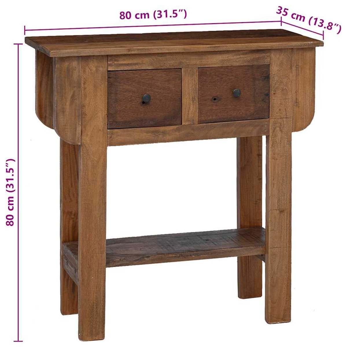 VIDAXL Table console bois de recuperation melange 80x35x80 cm
