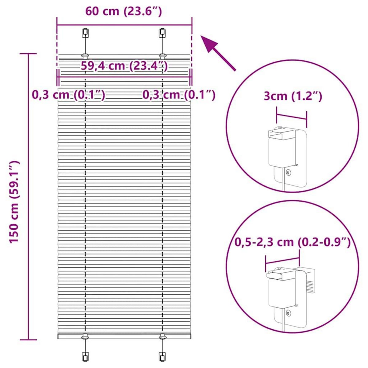 VIDAXL Store plisse gris clair 60x150 cm largeur du tissu 59,4 cm