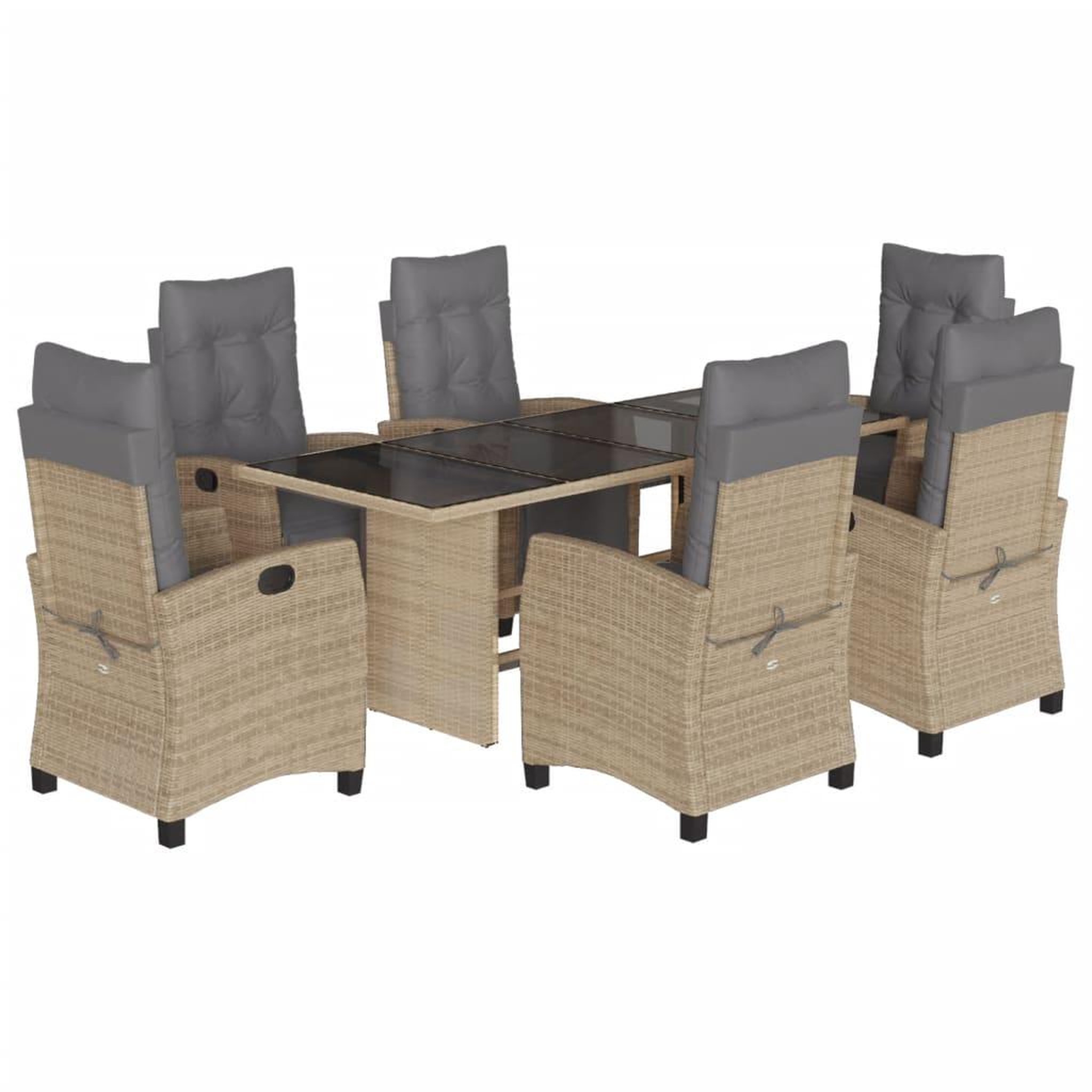 Voir la diapositive 2 : VIDAXL Ensemble a manger de jardin coussins 7 pcs melange beige rotin