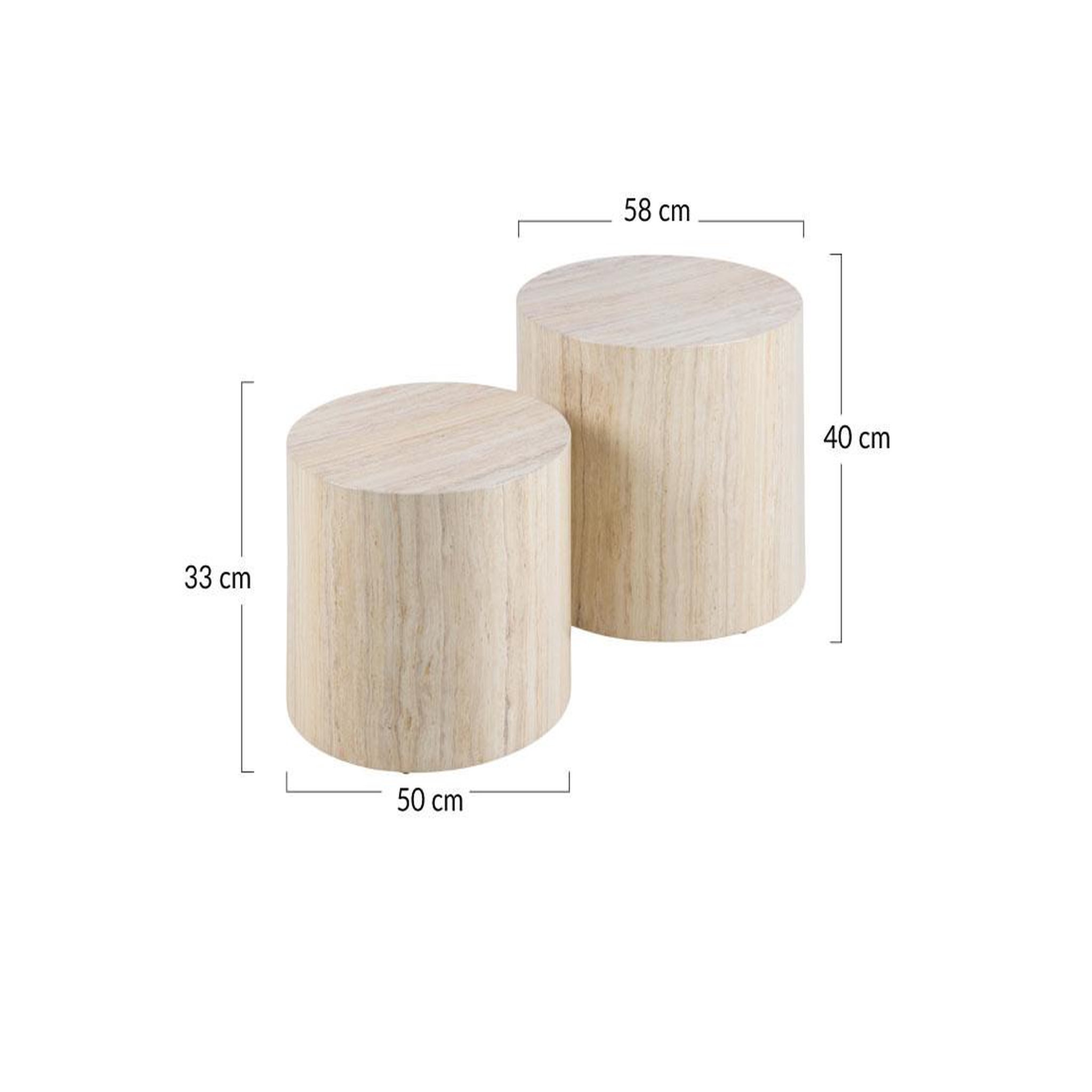 Voir la diapositive 5 : LISA DESIGN Pueblo - lot de 2 tables basses rondes - effet travertin - 58 et 50 cm