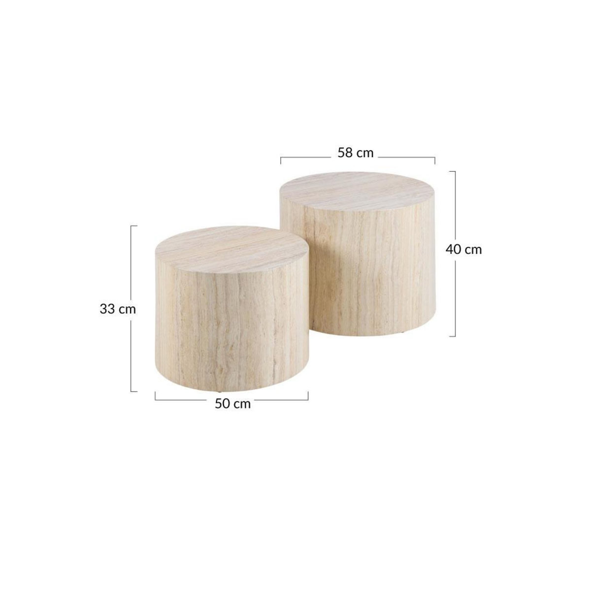 LISA DESIGN Pueblo - lot de 2 tables basses rondes - effet travertin - 58 et 50 cm