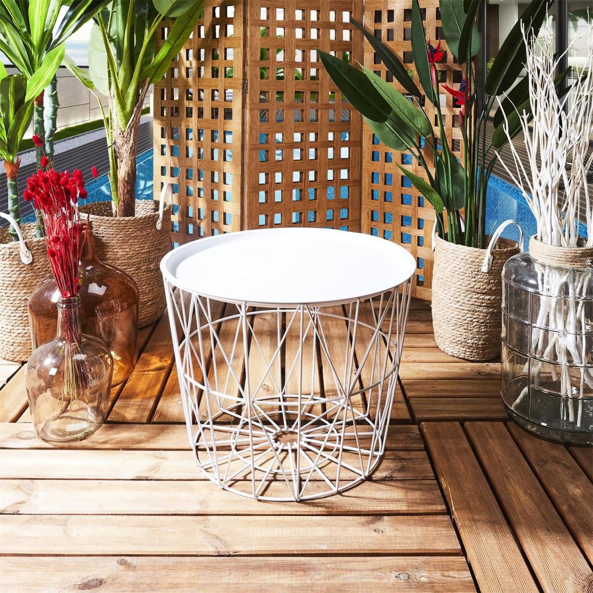 Voir la diapositive 3 : The Home Deco Factory Table d'appoint design  filaire  52cm blanc