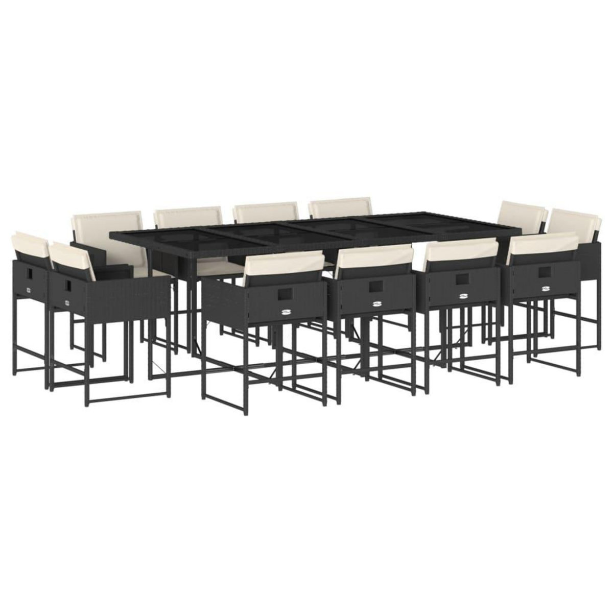 VIDAXL Ensemble a manger de jardin 13 pcs coussins noir resine tressee