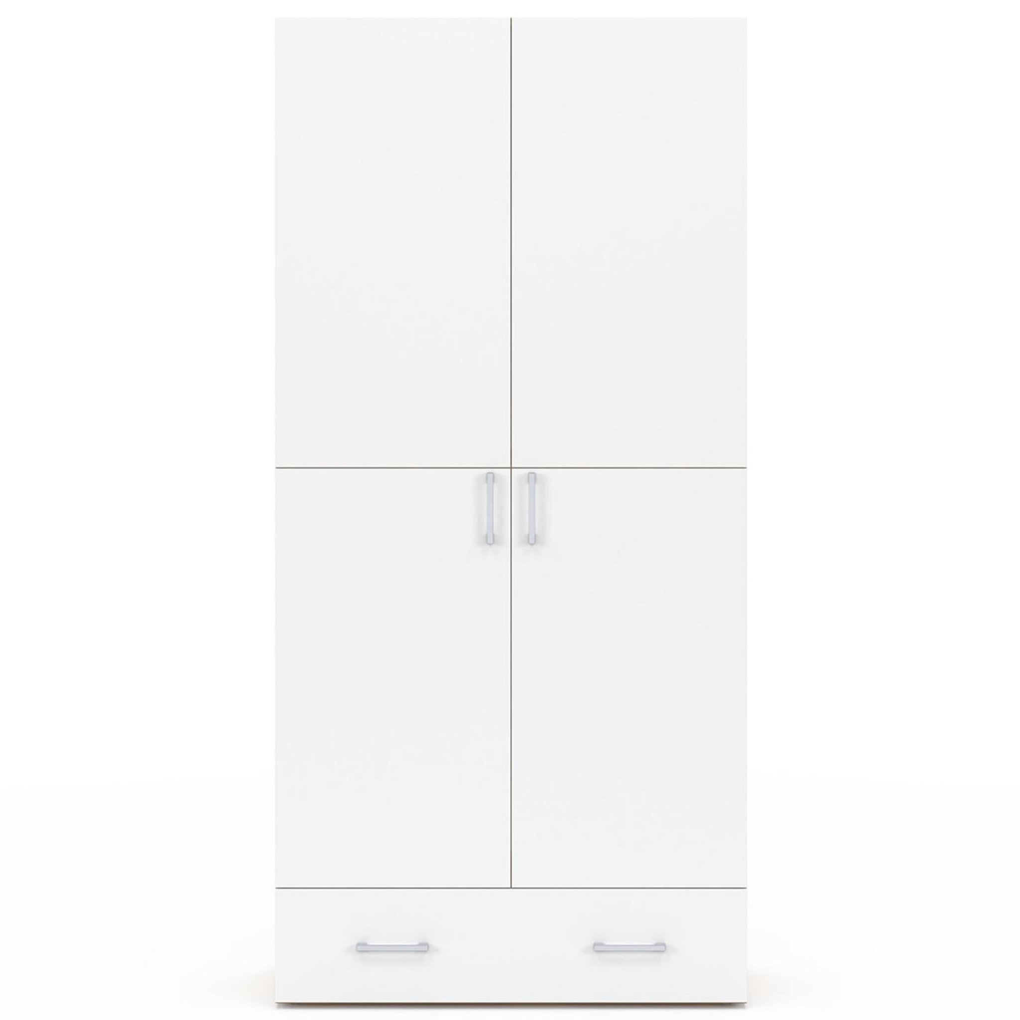 Voir la diapositive 5 : ID MARKET Armoire 2 portes juliana blanc et bois étagères 80 cm avec 1 tiroir