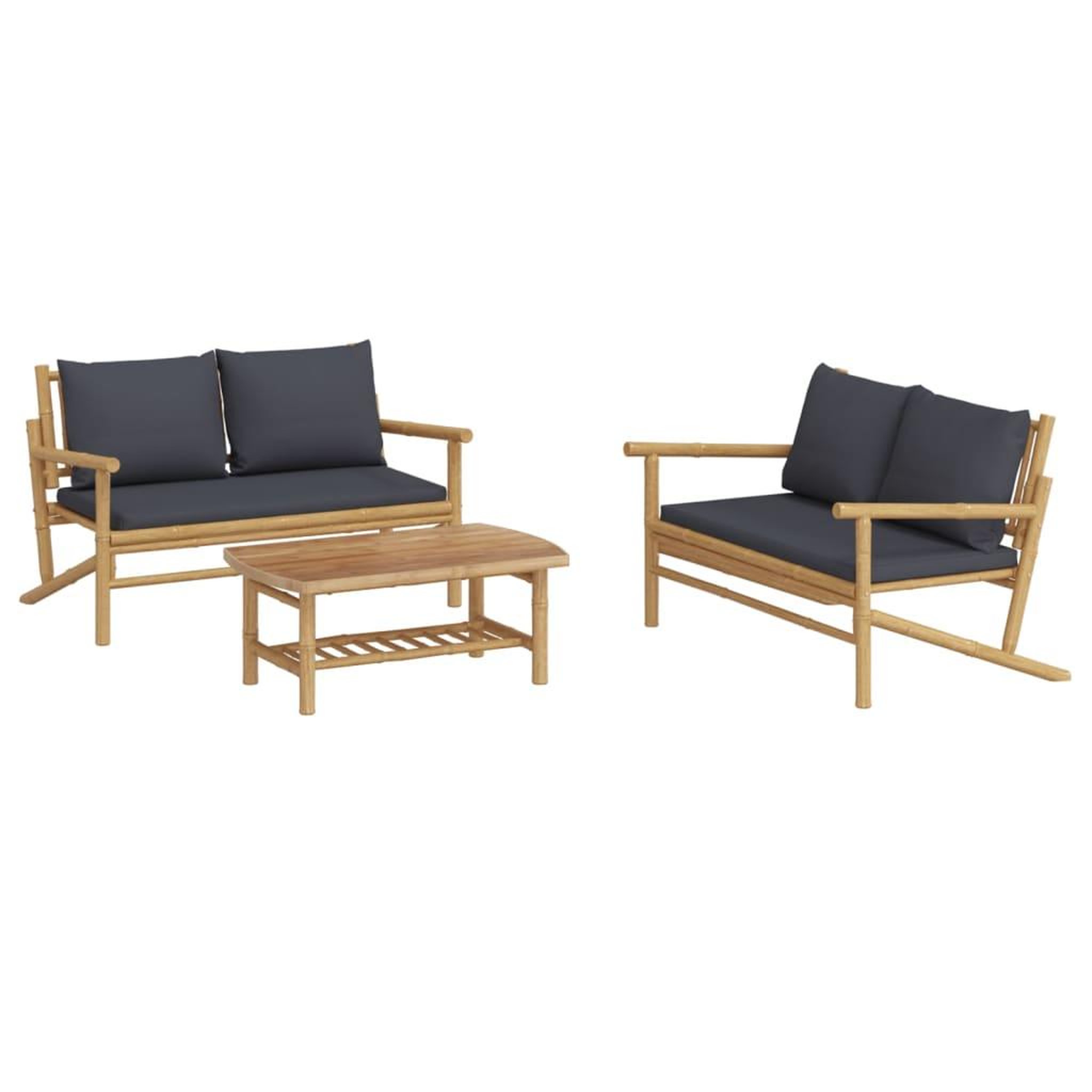 Voir la diapositive 3 : VIDAXL Salon de jardin 3 pcs avec coussins gris fonce bambou