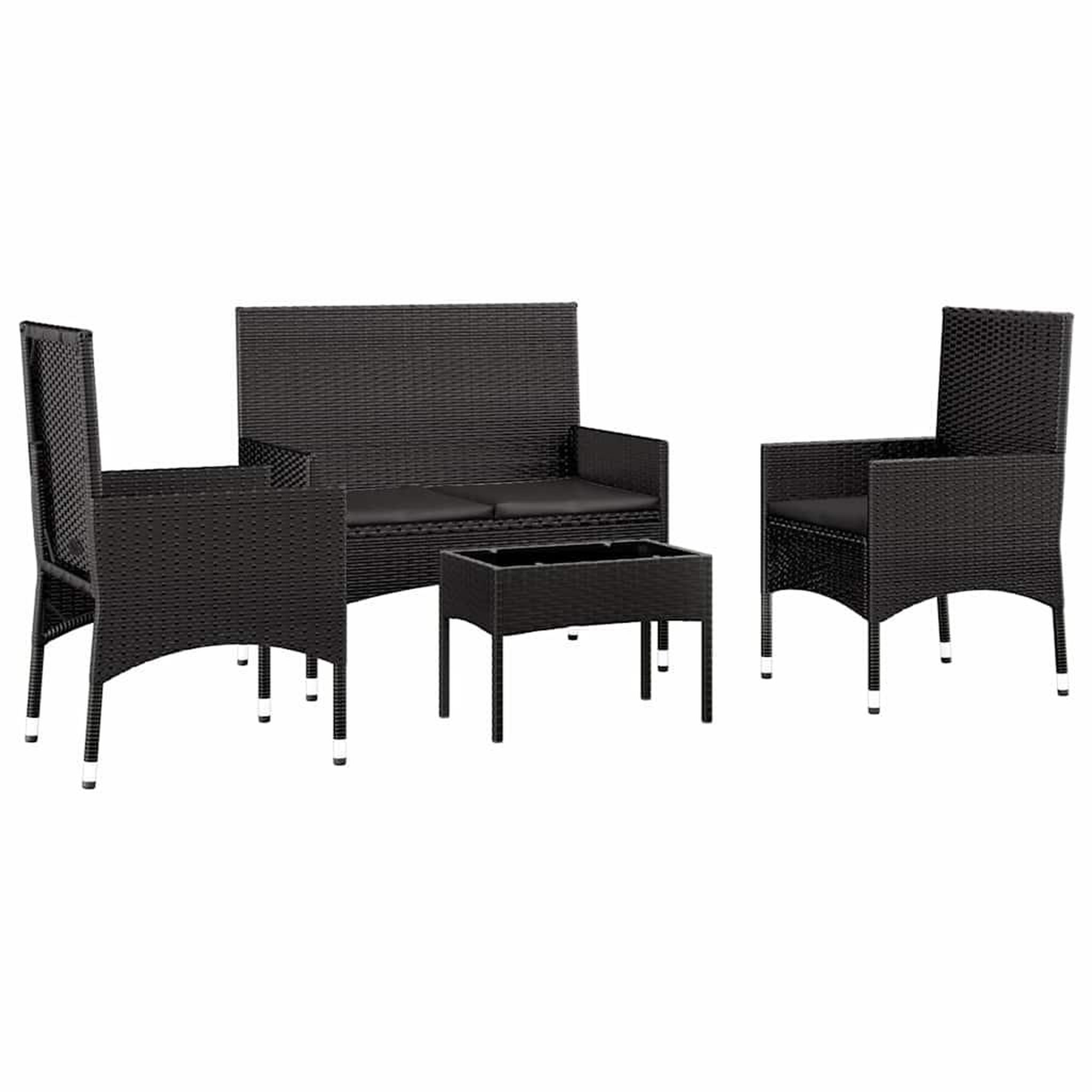 Voir la diapositive 3 : VIDAXL Salon de jardin 4 pcs avec coussins Noir Resine tressee