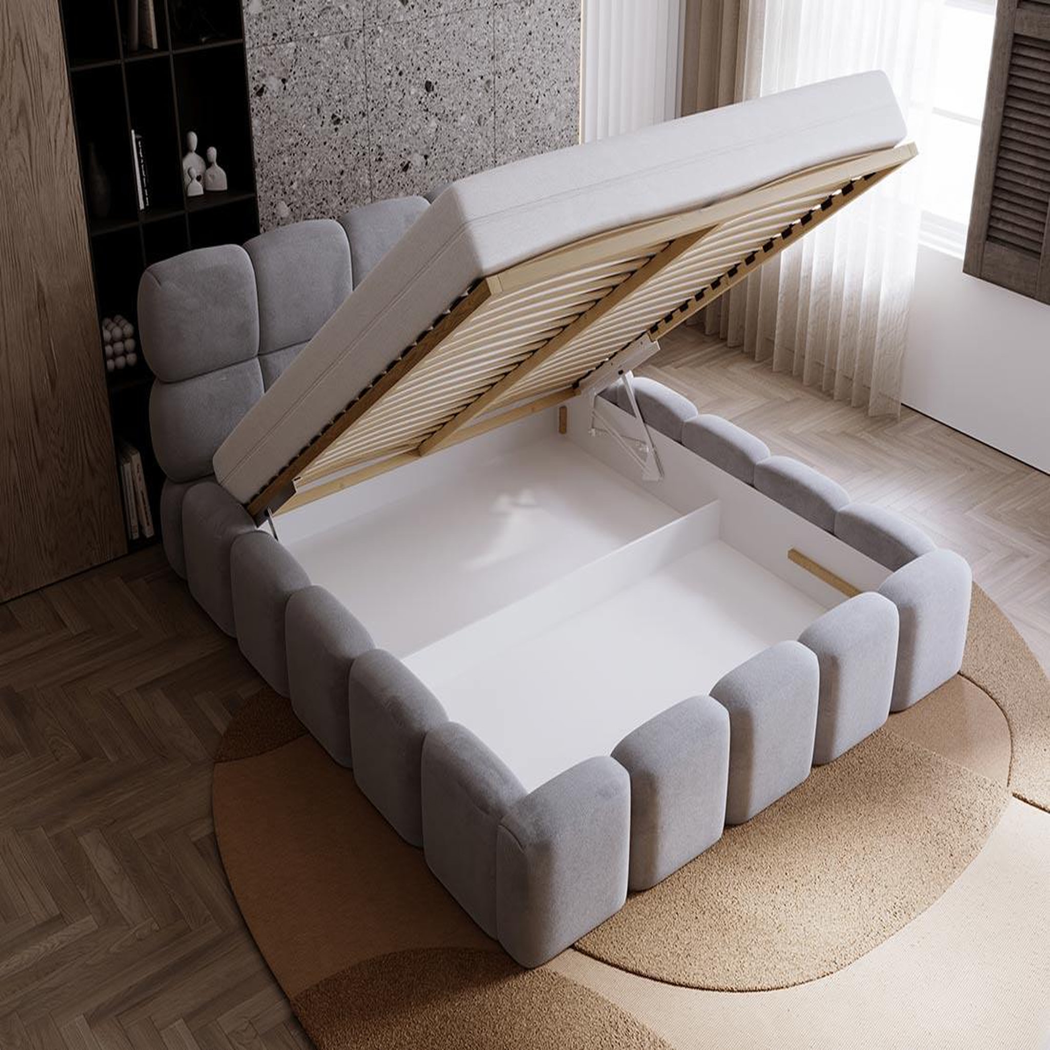 Voir la diapositive 2 : BEST MOBILIER Mariposa - lit coffre - 140x200 cm - sommier inclus - en velours