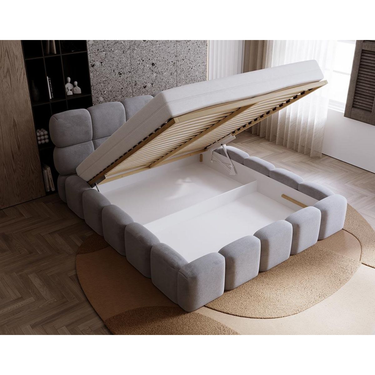 BEST MOBILIER Mariposa - lit coffre - 140x200 cm - sommier inclus - en velours