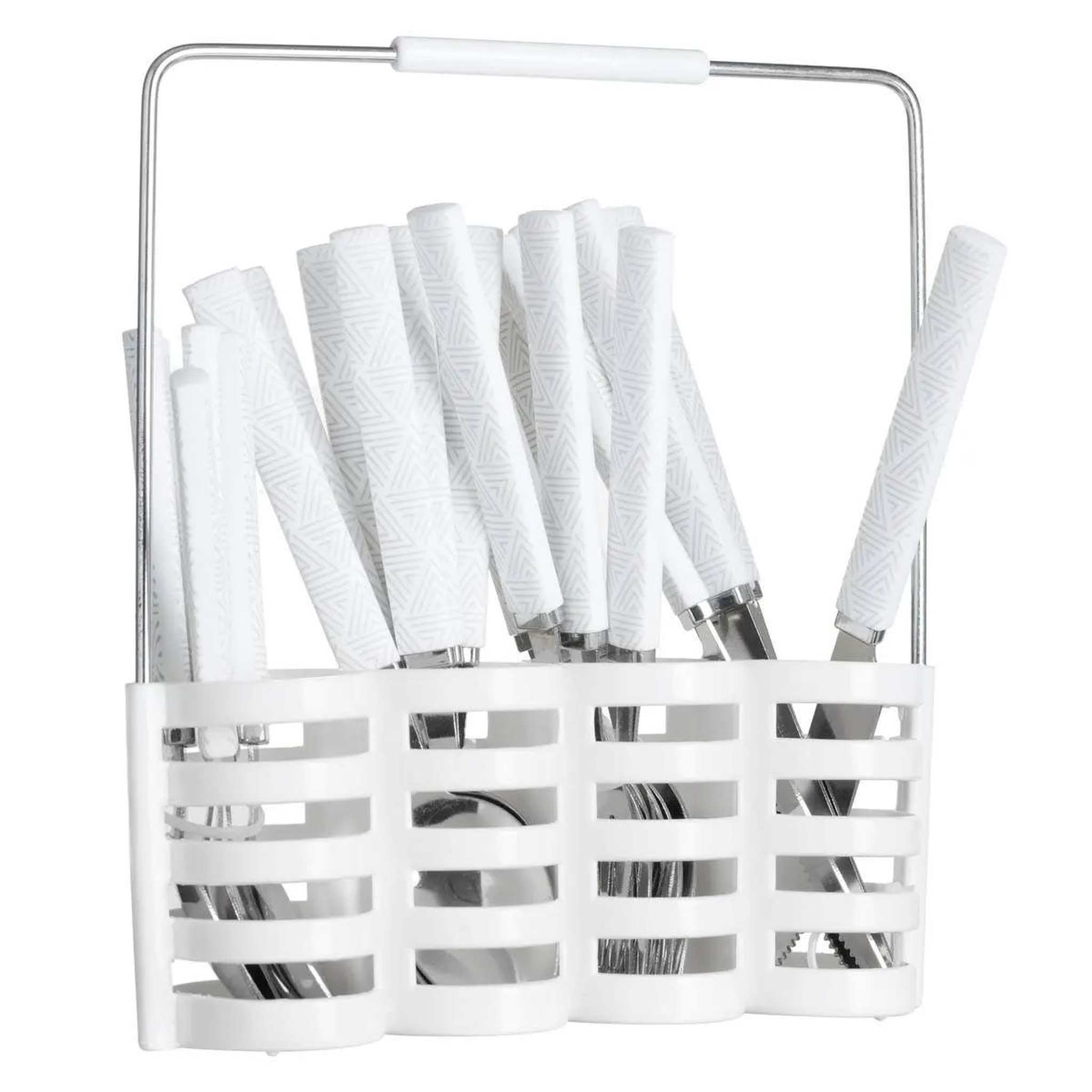 SECRET DE GOURMET Ménagère 24 Pièces Avec Rack  Géo  24cm Blanc
