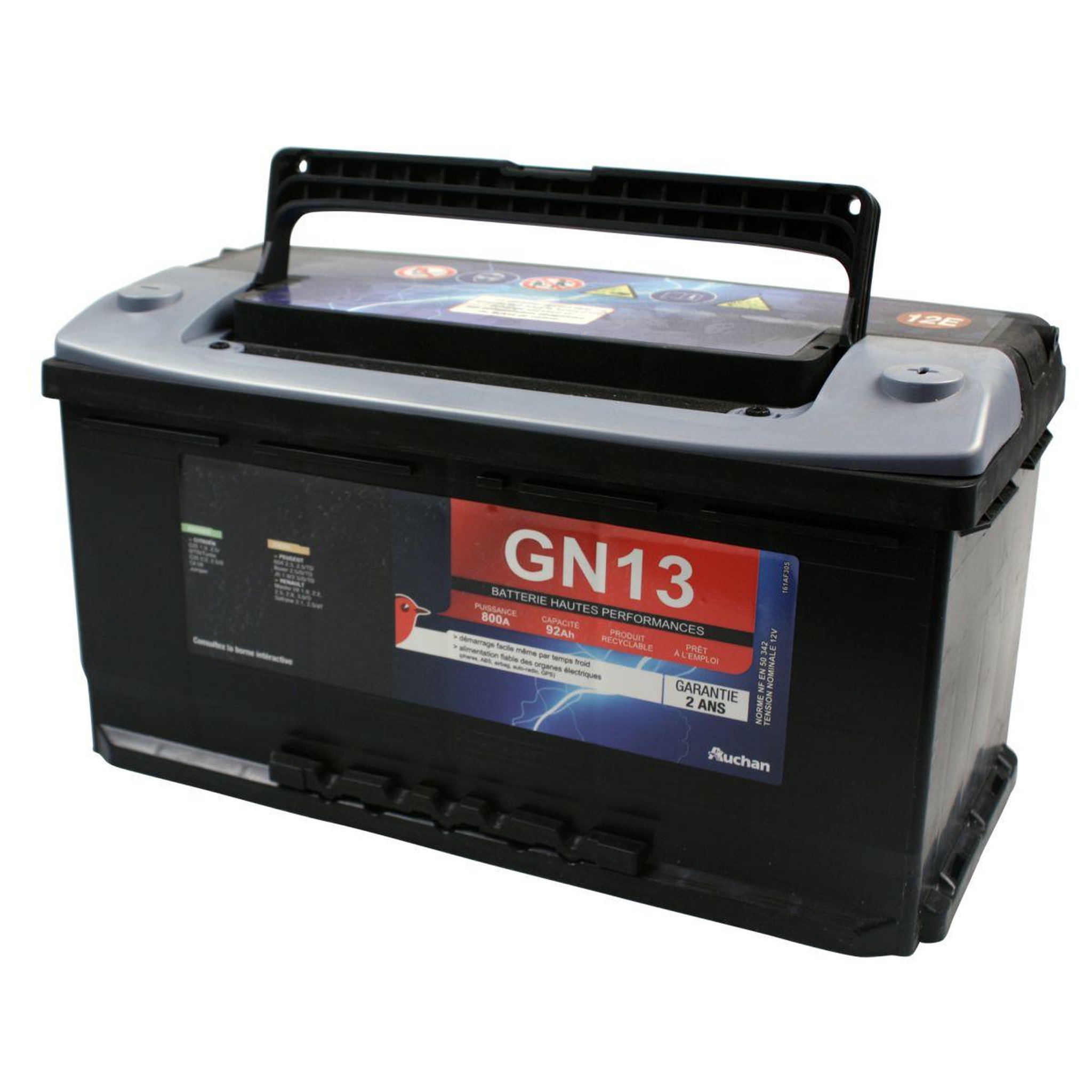 Voir la diapositive 2 : AUCHAN Batterie pour voiture GN13 800A 92Ah