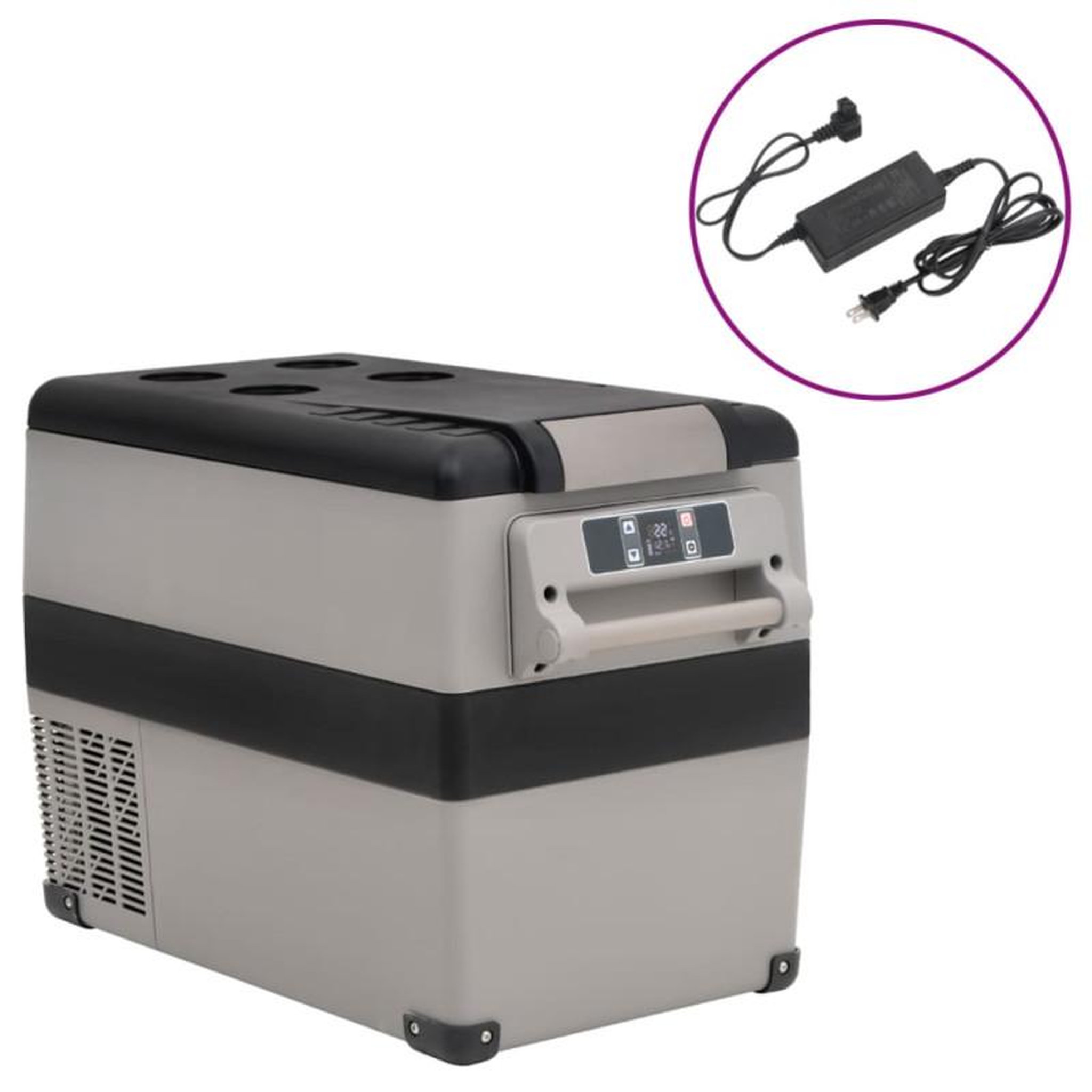 Voir la diapositive 1 : VIDAXL Glacière avec poignée et adaptateur noir et gris 55 L PP et PE
