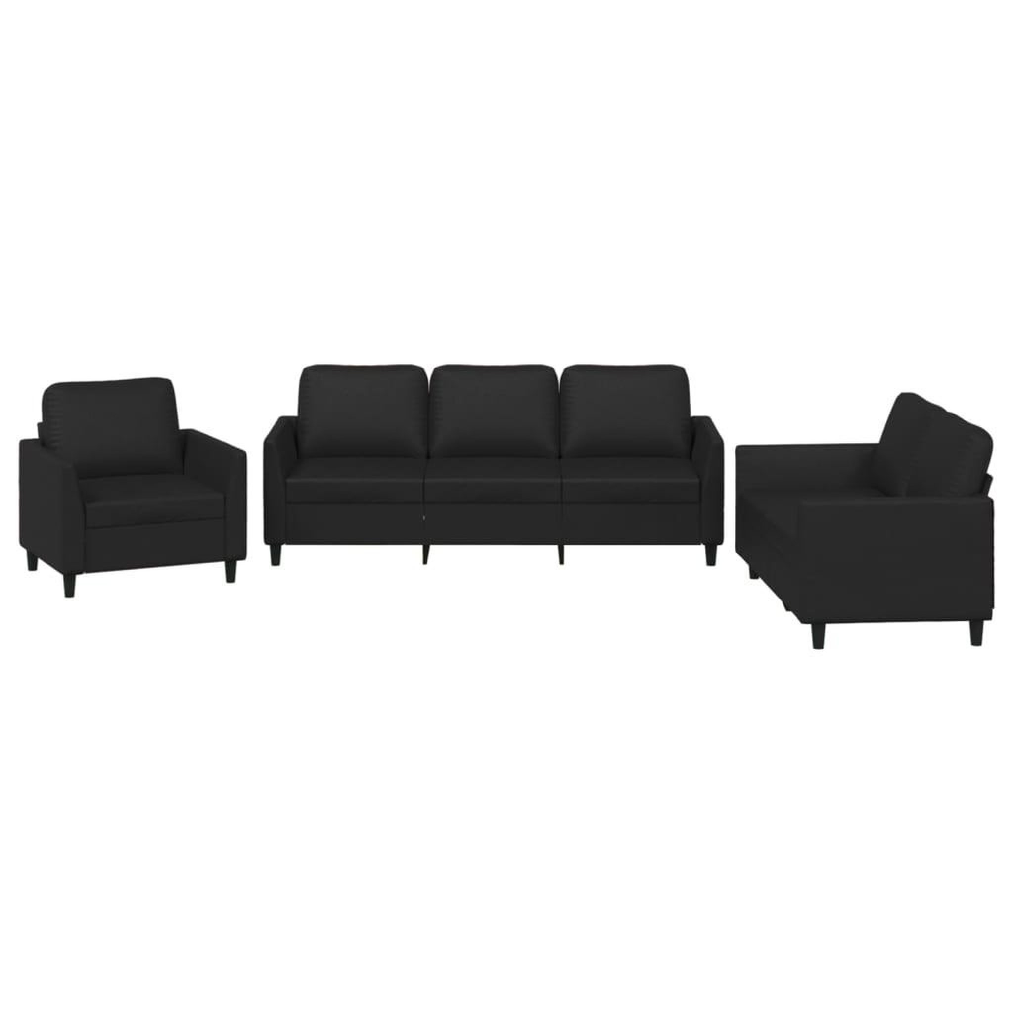 Voir la diapositive 2 : VIDAXL Ensemble de canapes 3 pcs avec coussins Noir Similicuir