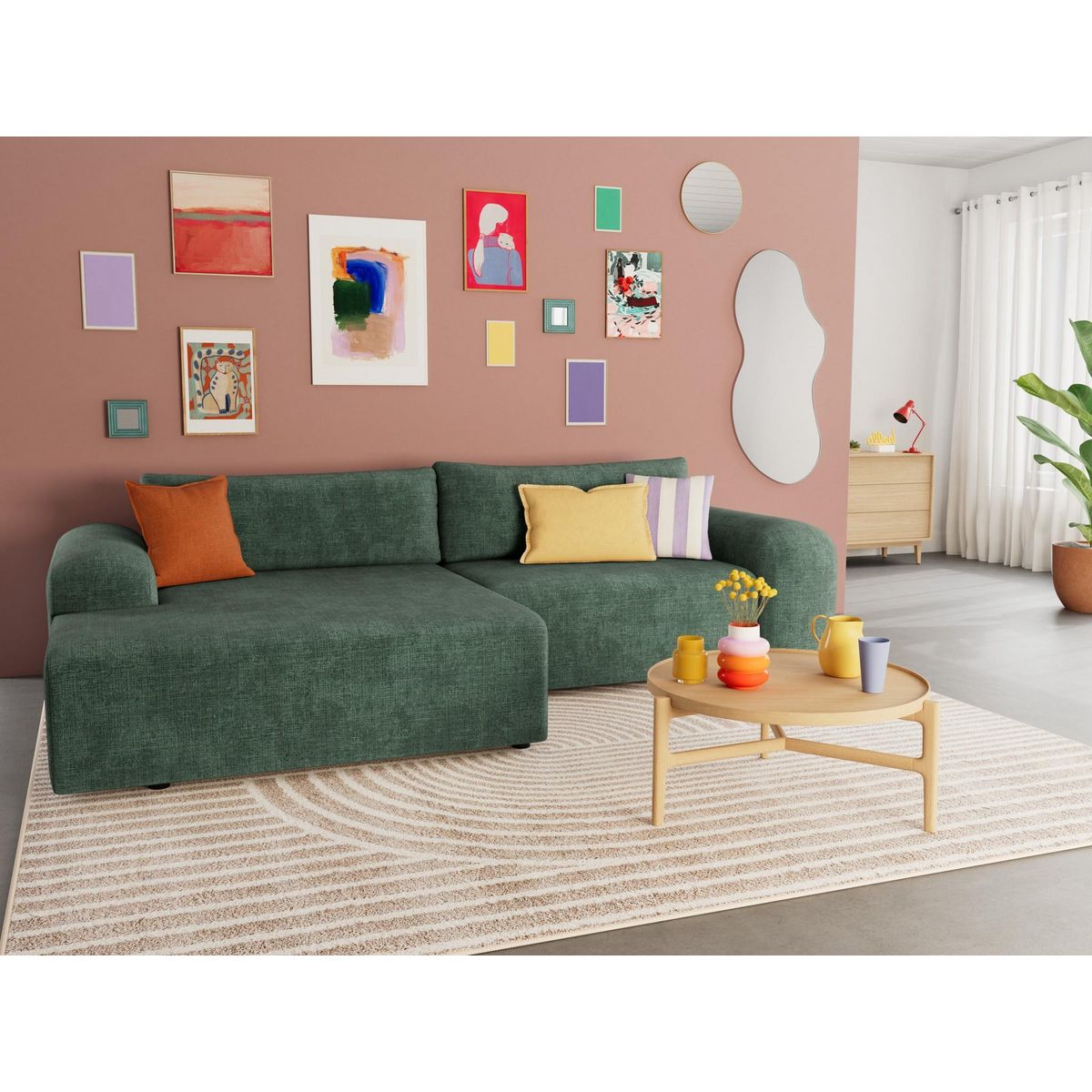 BEST MOBILIER Rebecca - canapé d'angle gauche 4 places convertible avec coffre en velours texturé