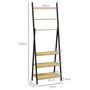 Voir la diapositive 2 : HOMCOM Porte-serviettes pliable 3 barres de suspension et 3 étagères en bambou pour salle de bains, structure métal noir