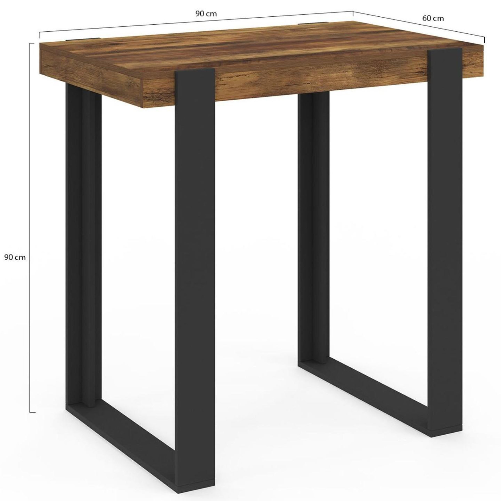Voir la diapositive 4 : ID MARKET Table haute de bar phoenix bois foncé effet vieilli et noir 90 cm